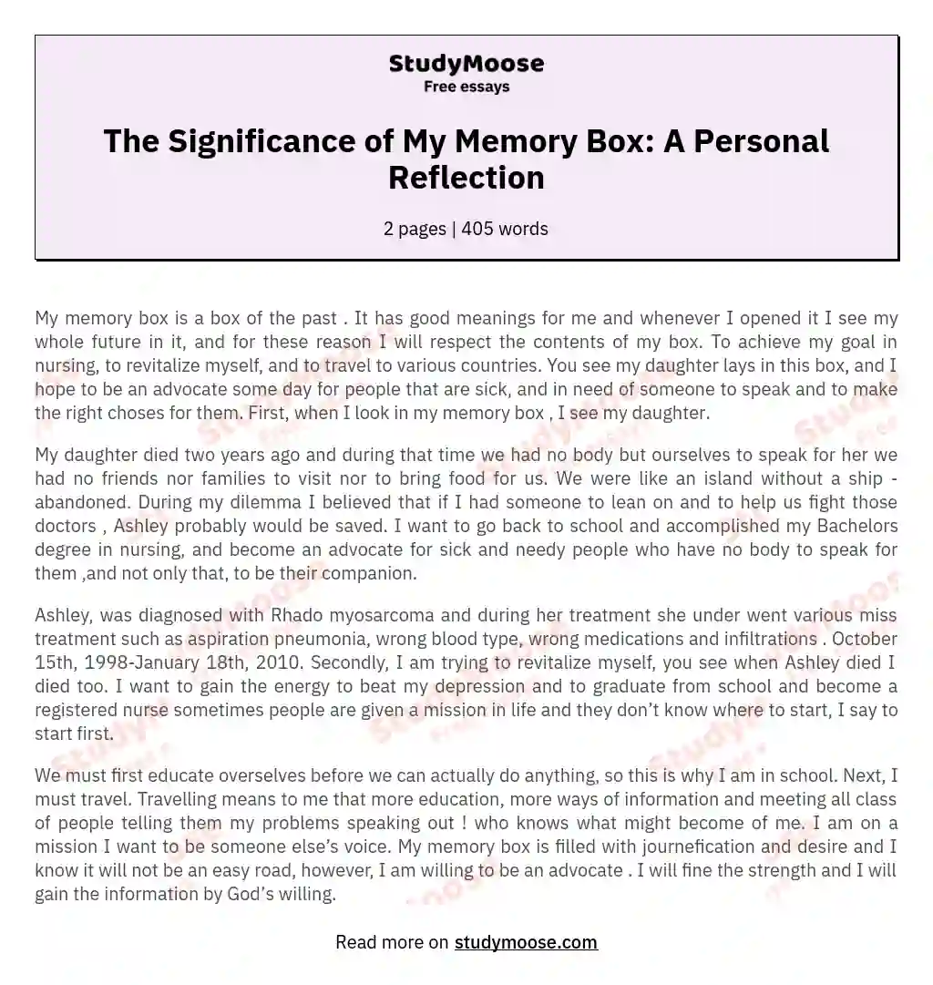 The Significance of My Memory Box: A Personal Reflection essay