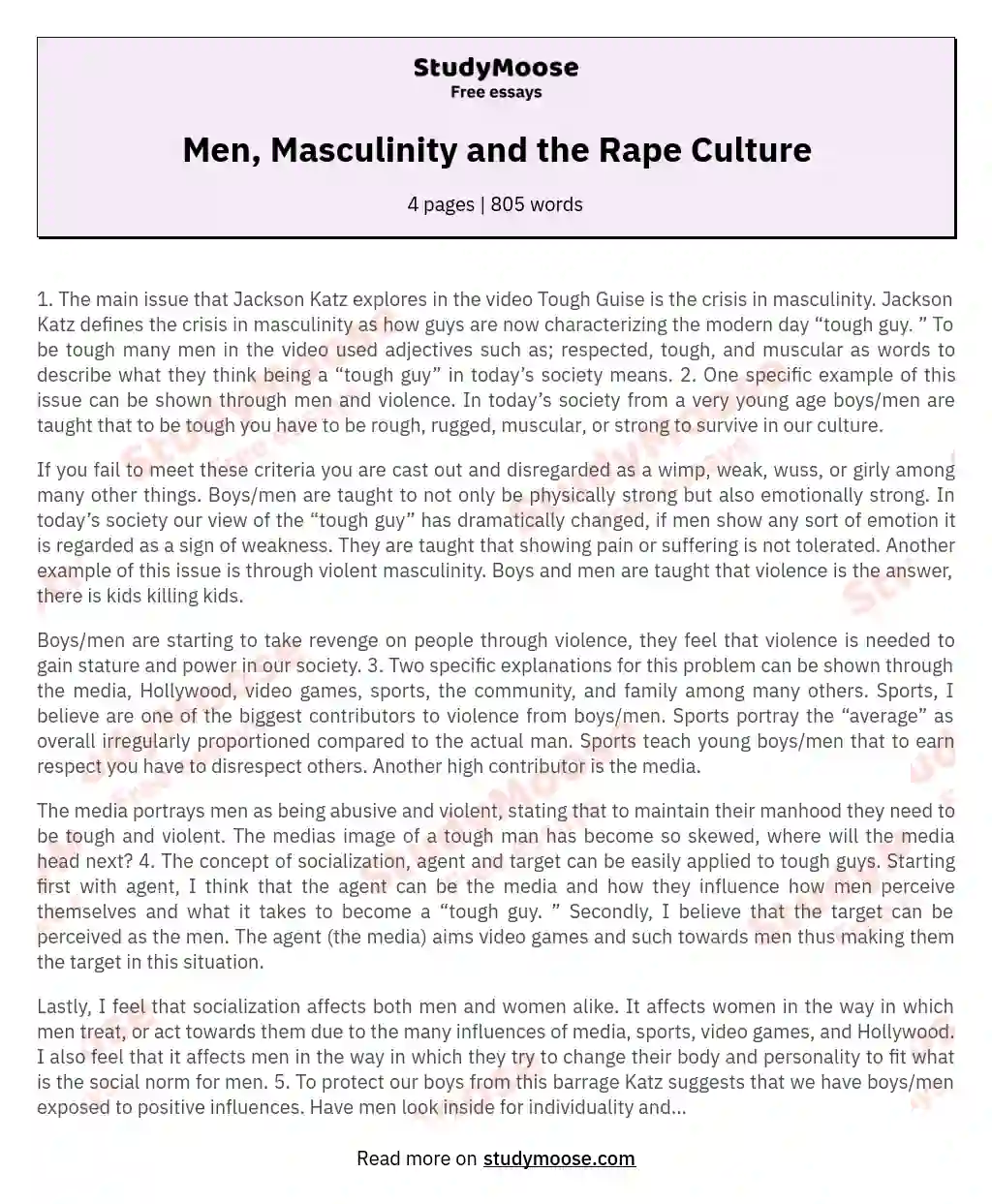 Men, Masculinity and the Rape Culture essay