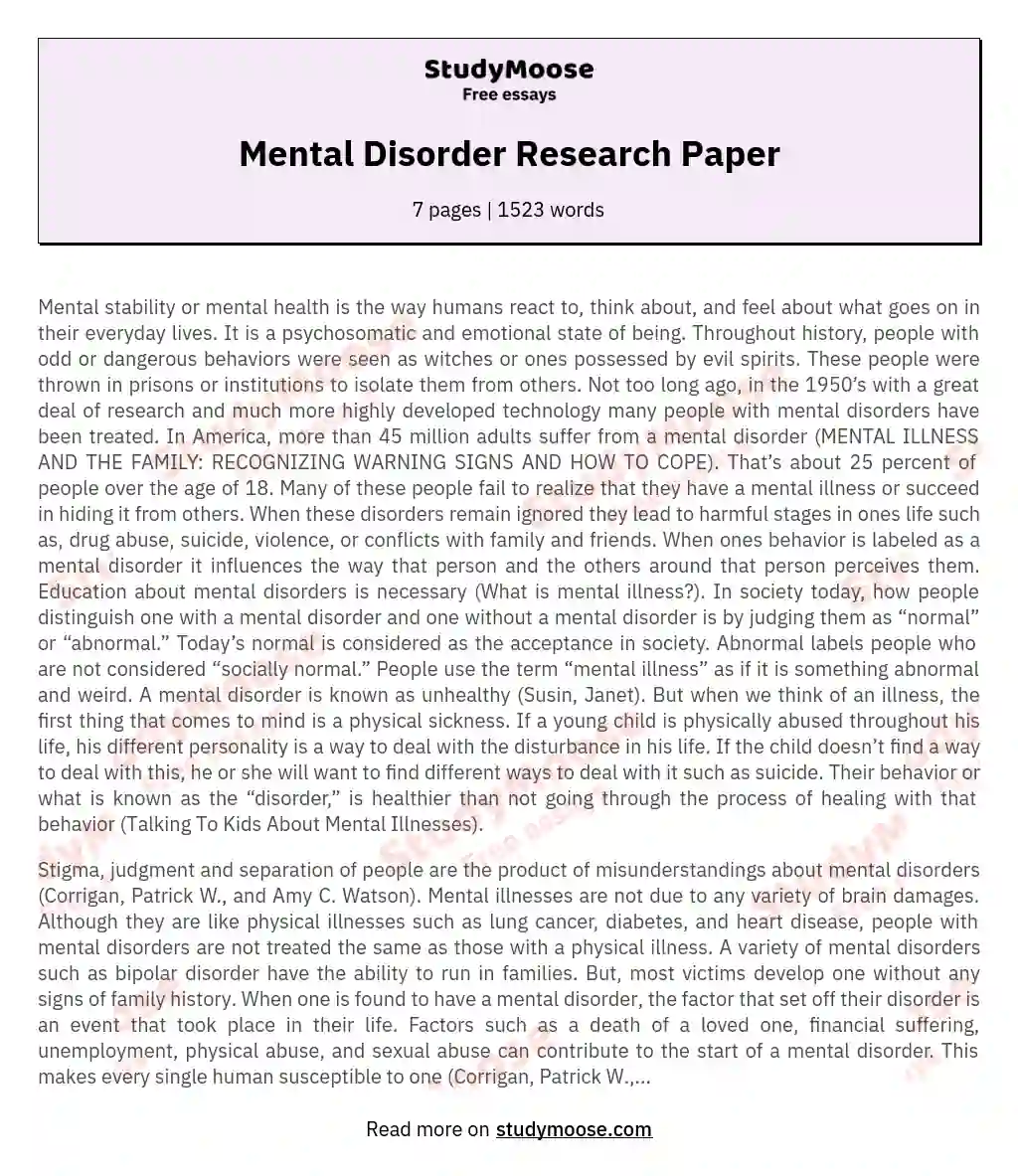 essay on psychological disorders