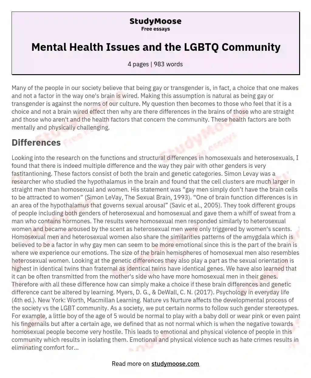 Mental Health Issues and the LGBTQ Community essay