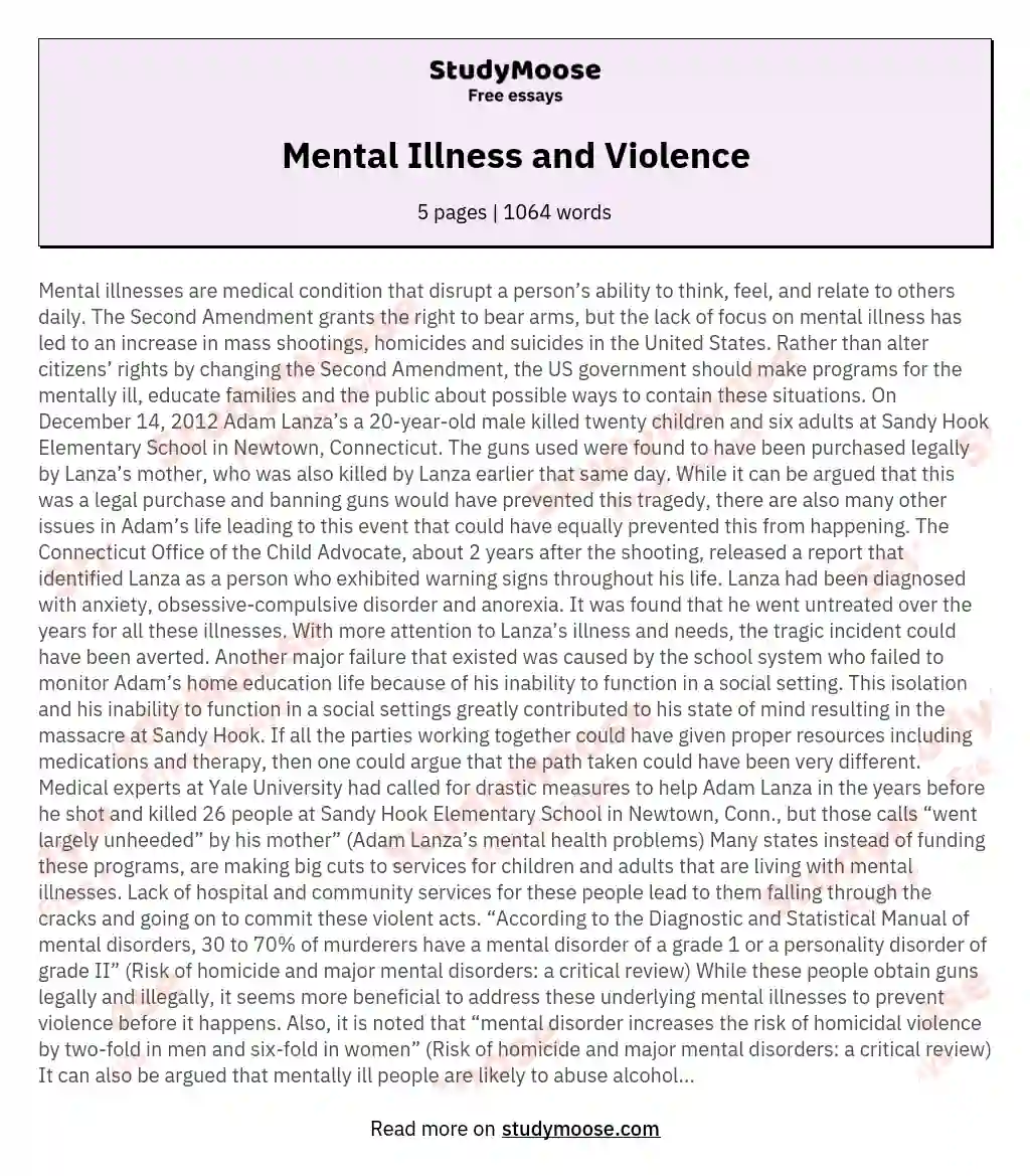 Mental Illness and Violence essay