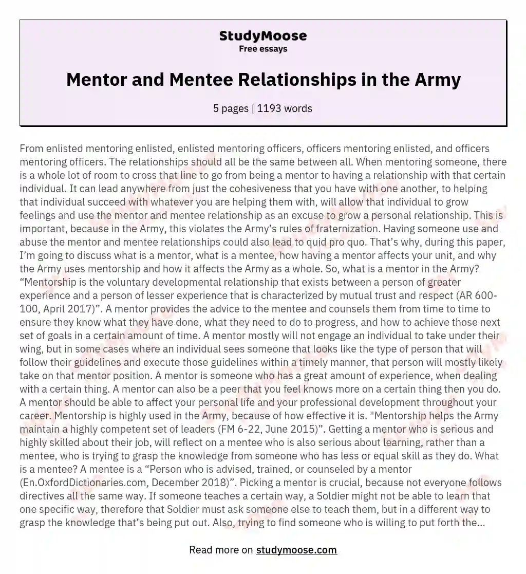 Mentor and Mentee Relationships in the Army