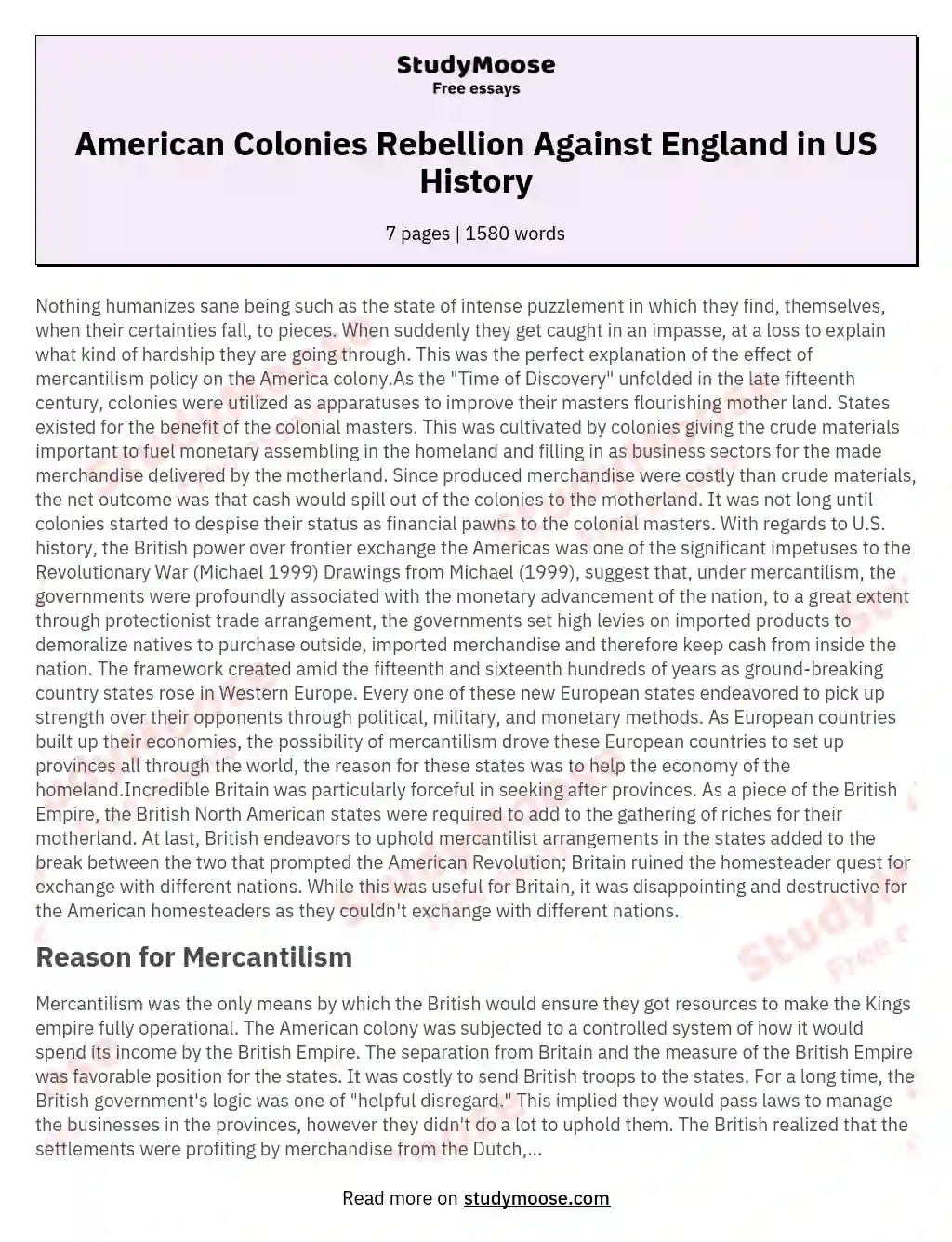 American Colonies Rebellion Against England in US History essay