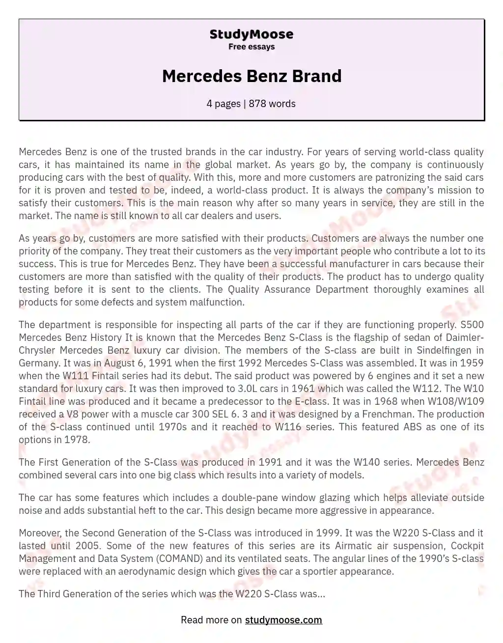 Mercedes Benz Brand essay