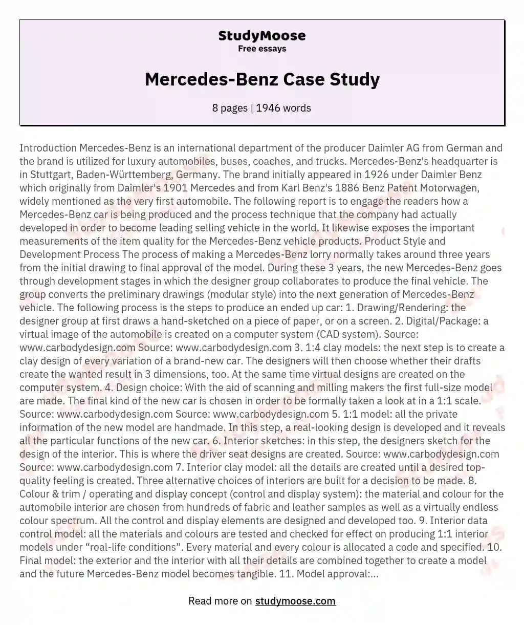 Mercedes-Benz Case Study essay