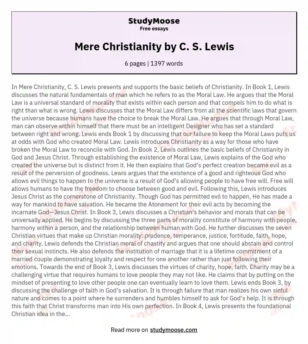 Mere Christianity by C. S. Lewis essay
