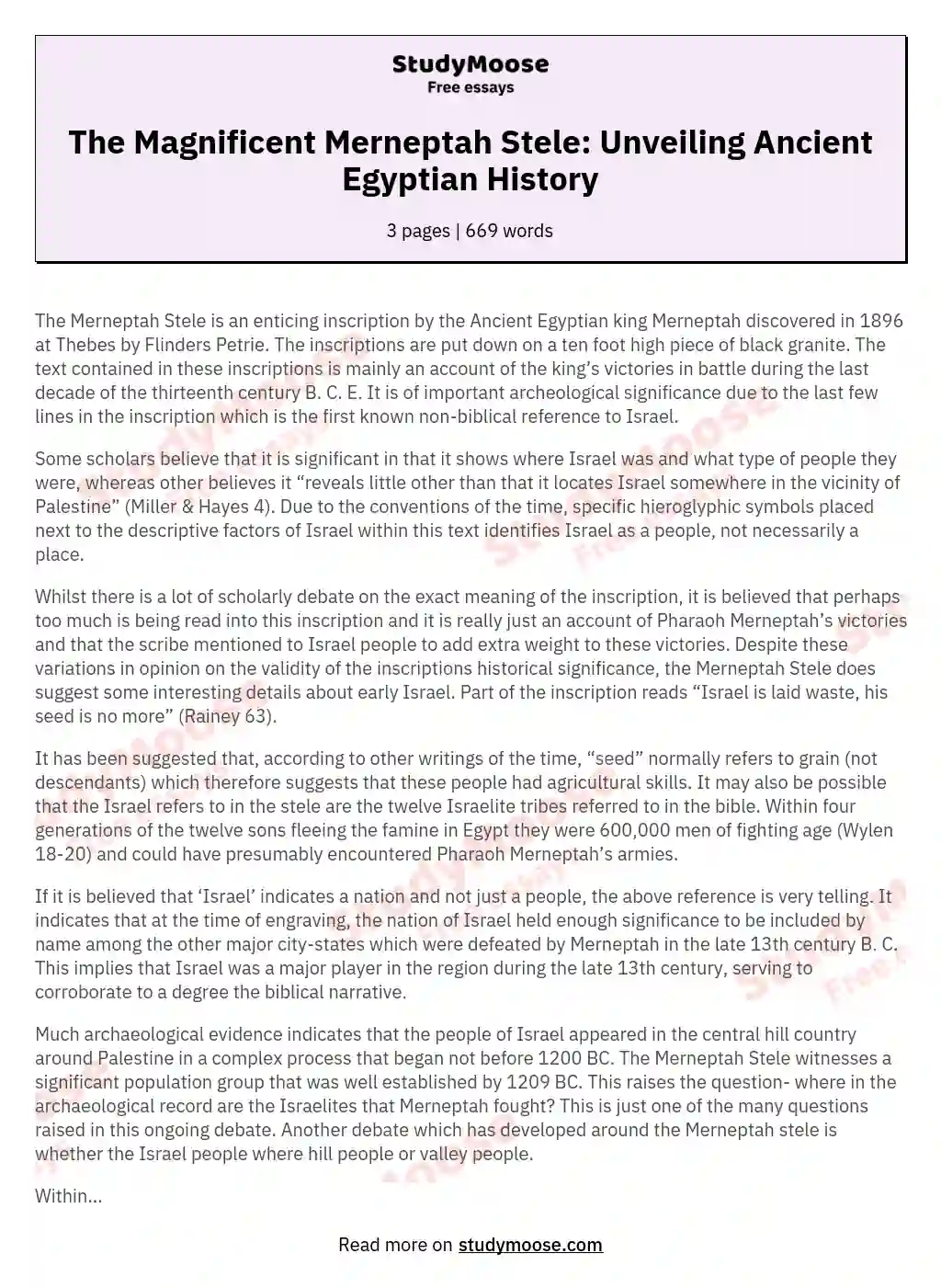 The Magnificent Merneptah Stele: Unveiling Ancient Egyptian History essay