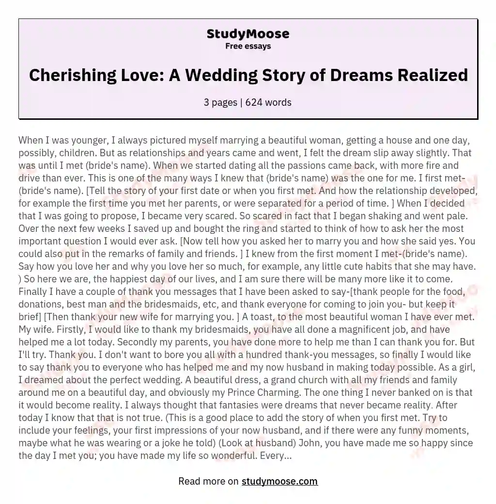 Cherishing Love: A Wedding Story of Dreams Realized essay