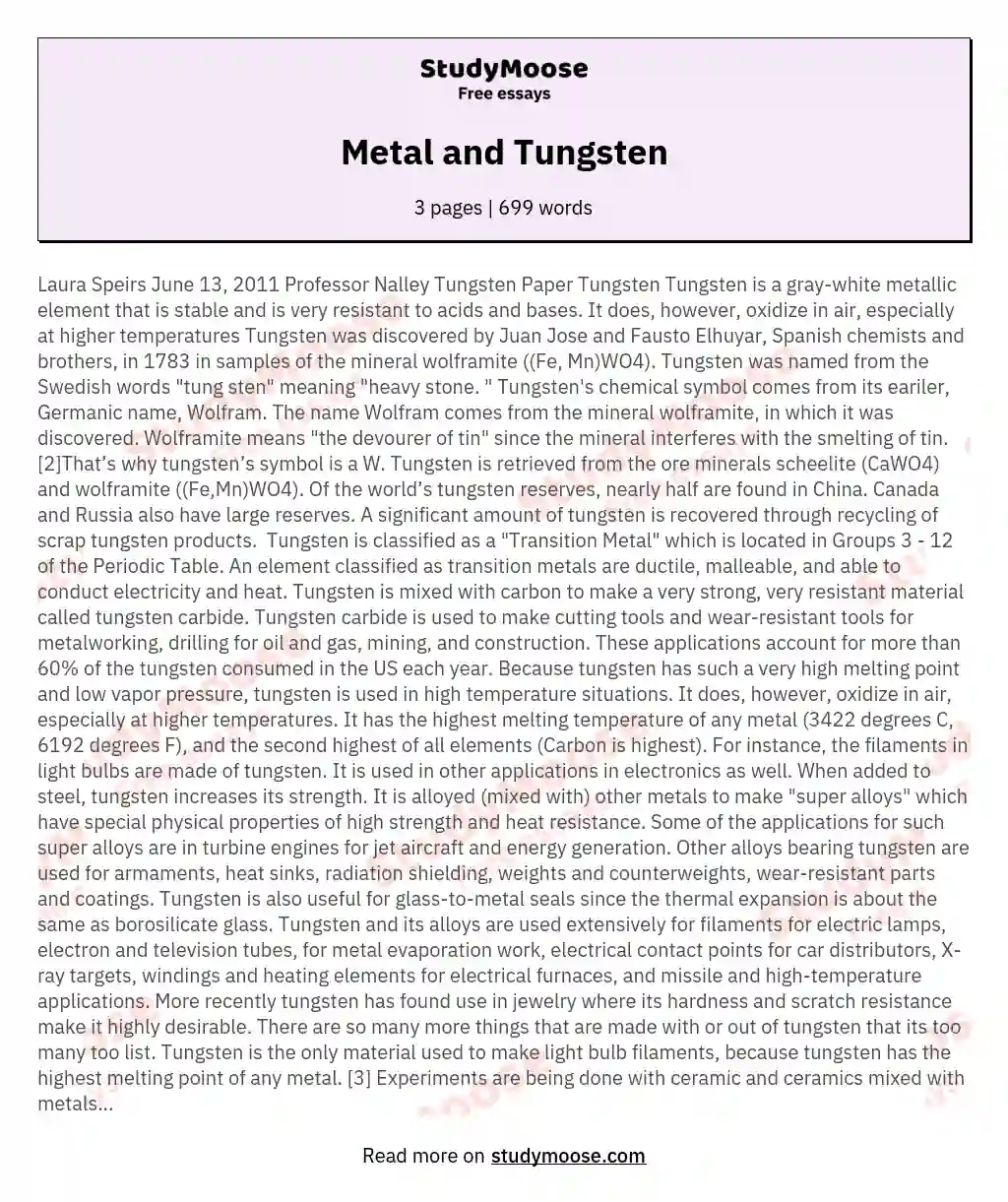 The Multifaceted Journey of Tungsten essay