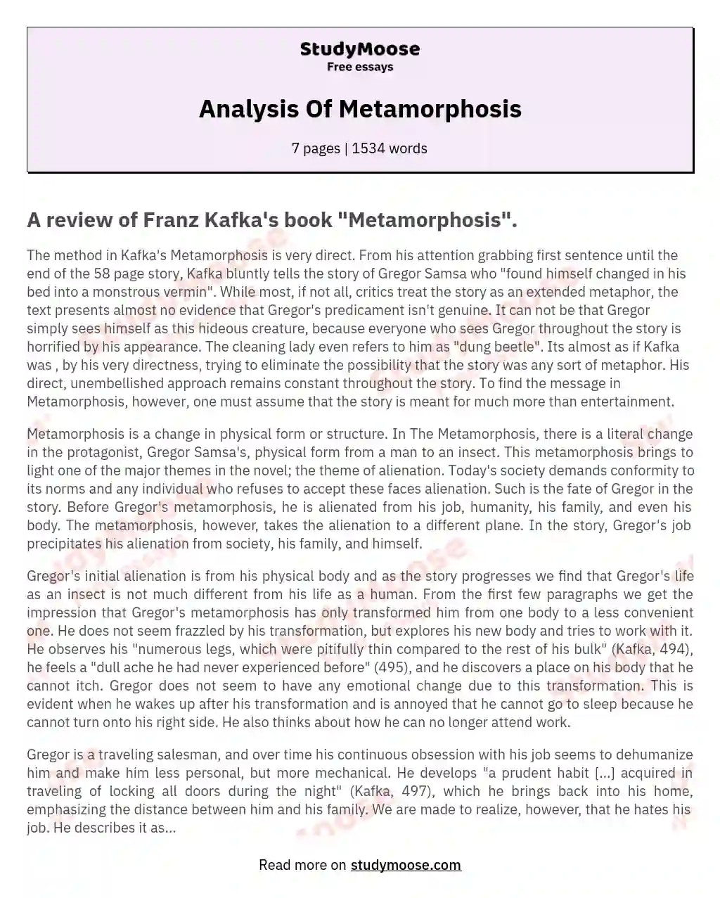 Analysis Of Metamorphosis