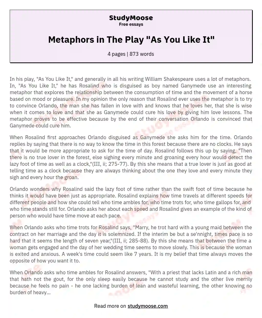 Metaphors in The Play "As You Like It"