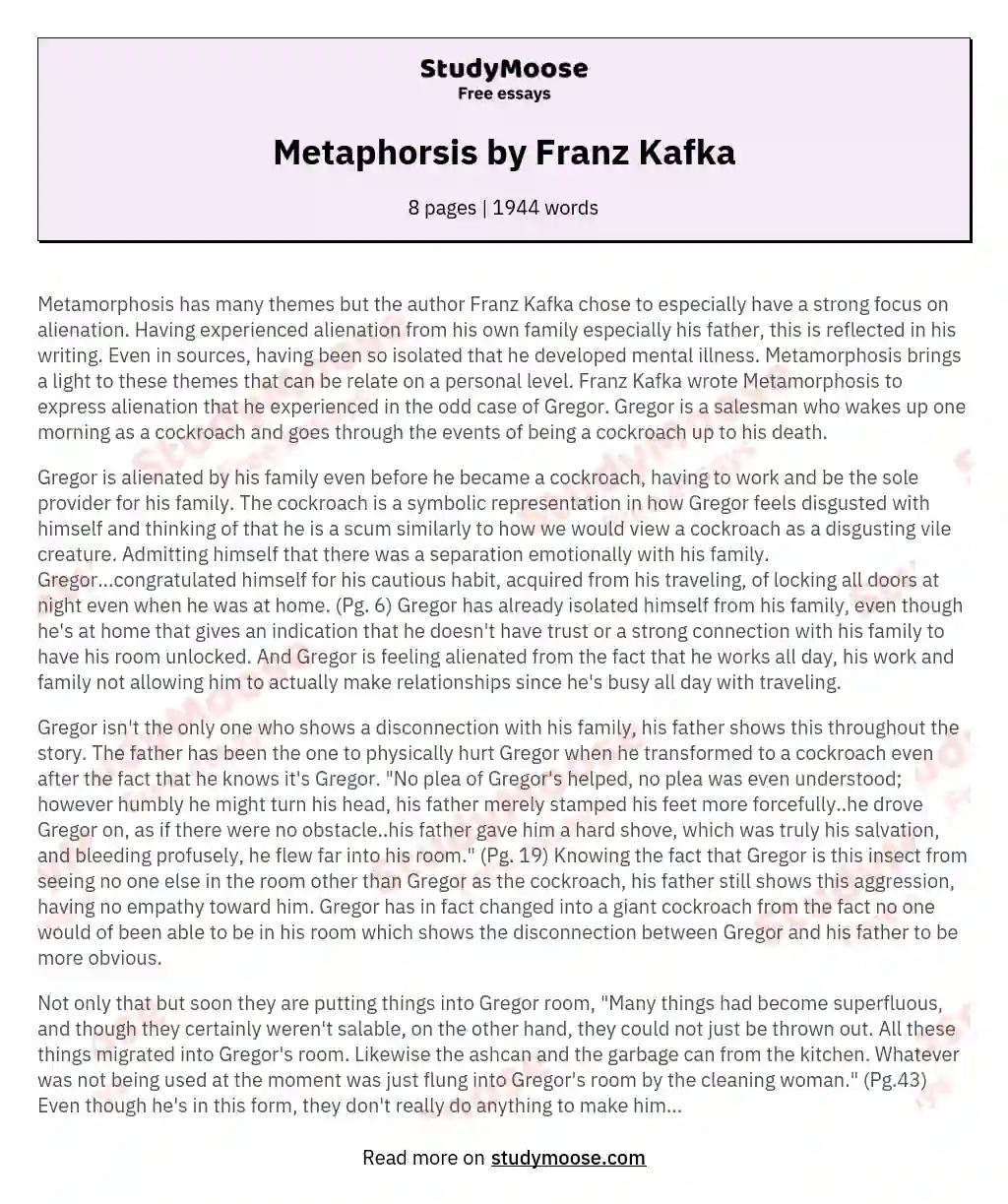 Metaphorsis by Franz Kafka essay
