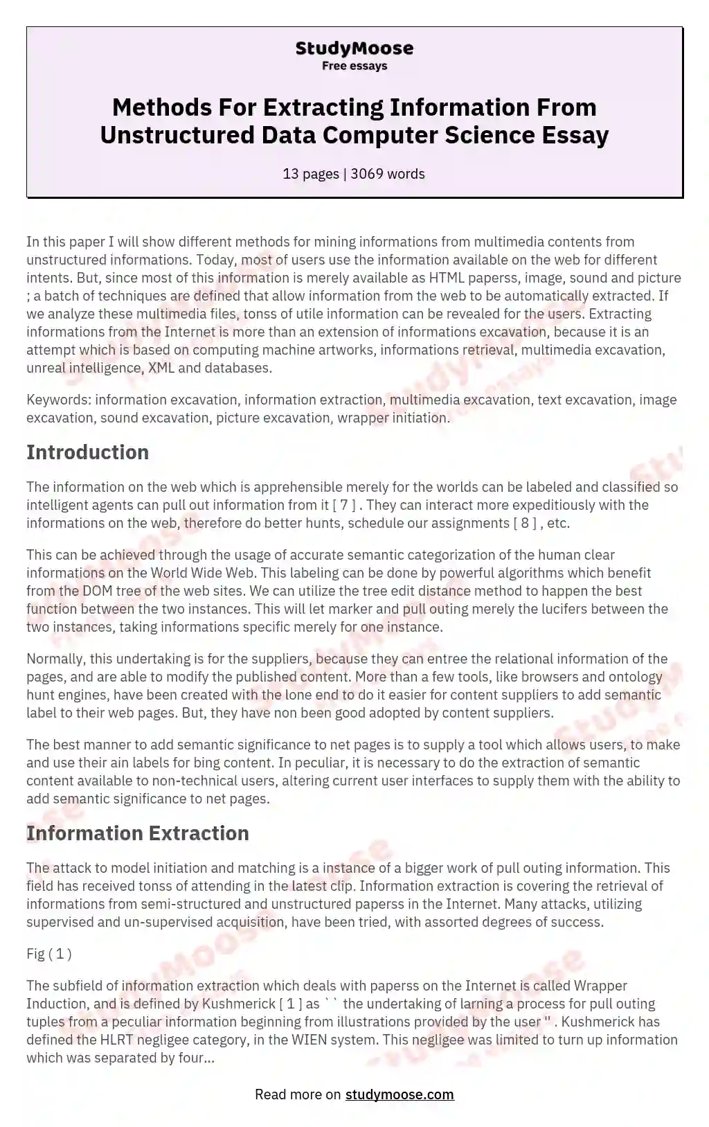 Methods For Extracting Information From Unstructured Data Computer Science Essay essay
