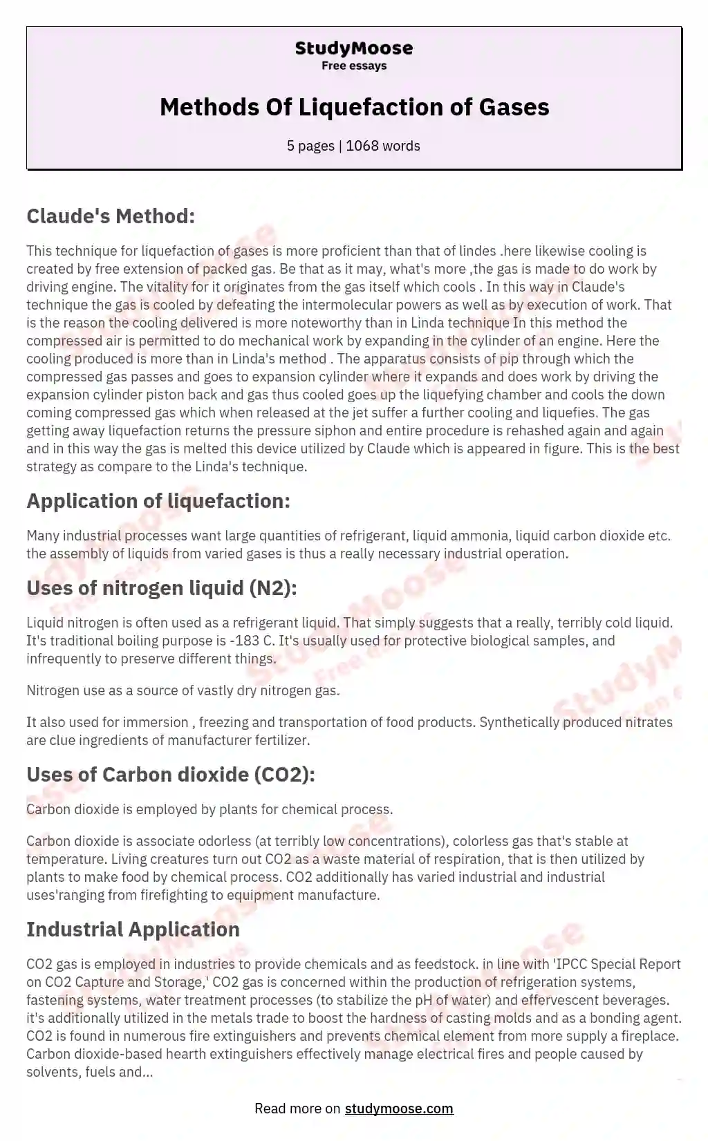 Methods Of Liquefaction of Gases