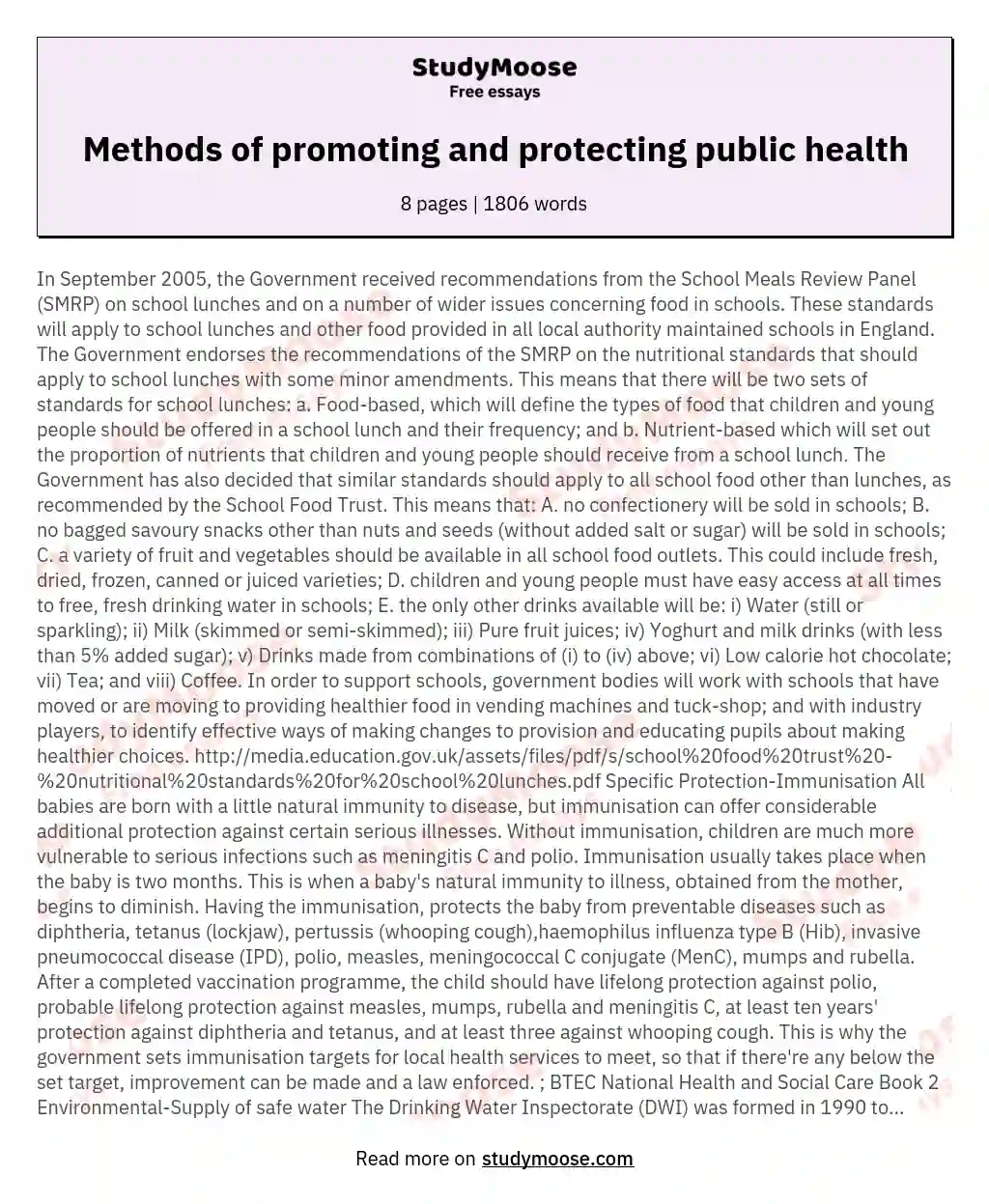 Methods of promoting and protecting public health