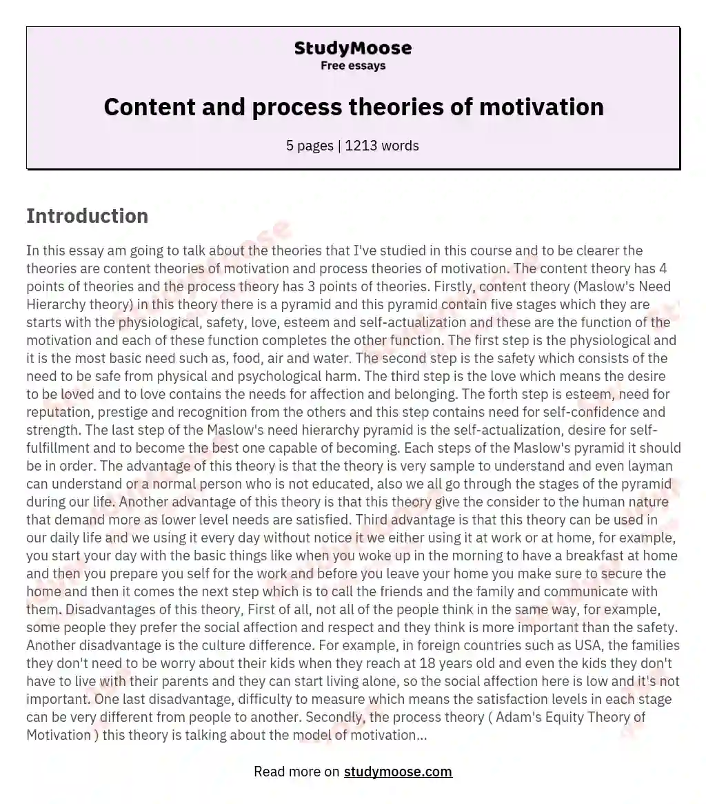 Content and process theories of motivation essay