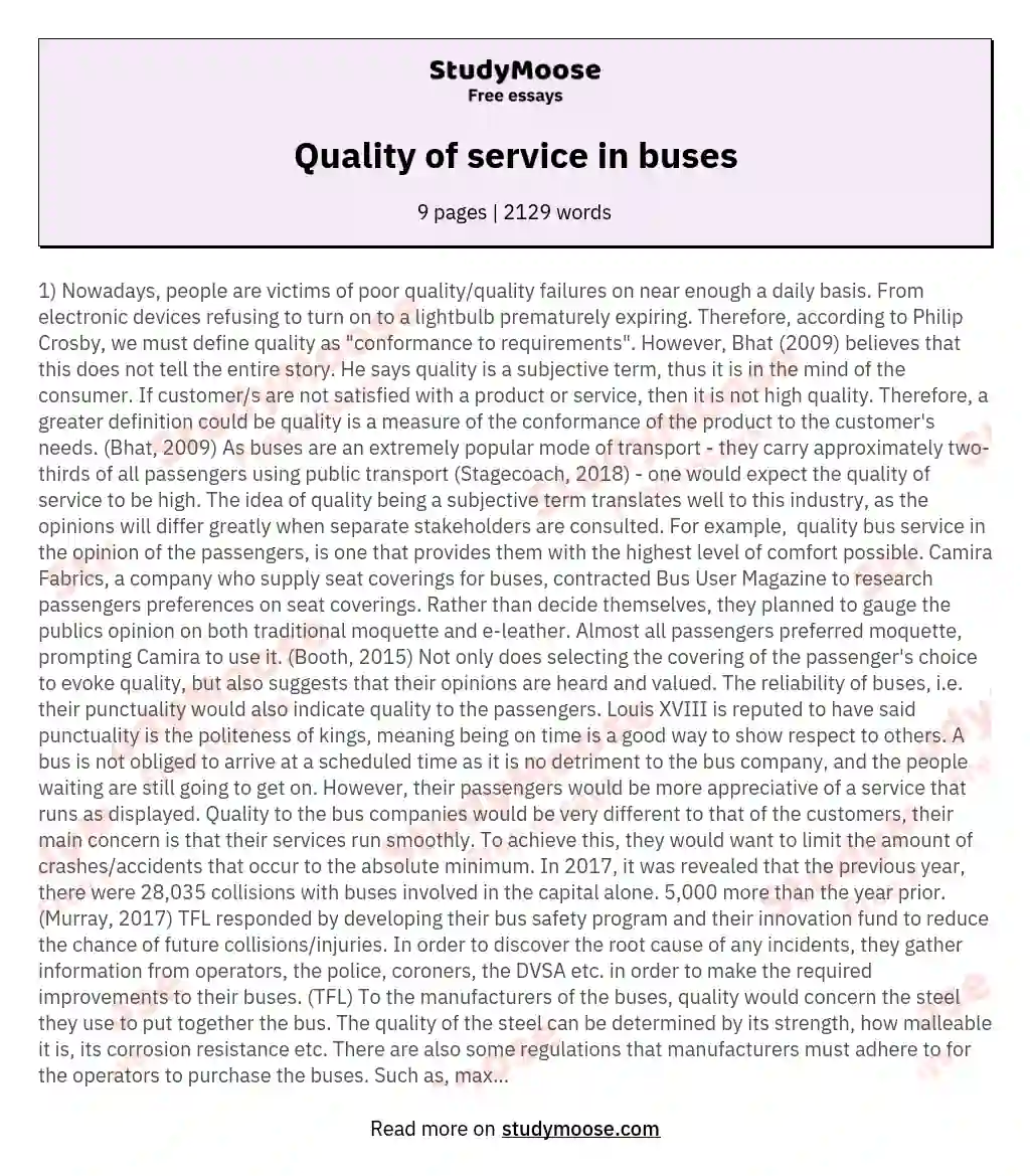 Quality of service in buses essay