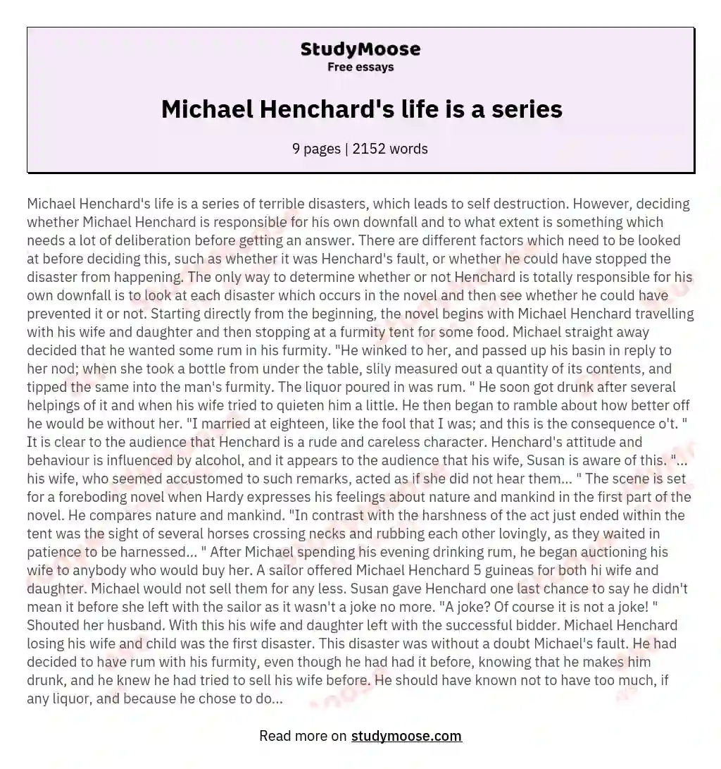 Michael Henchard's life is a series essay