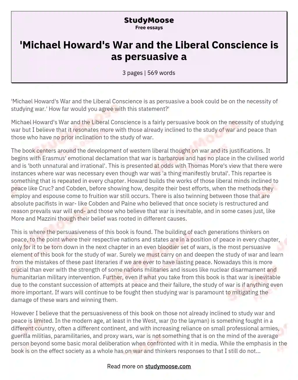 'Michael Howard's War and the Liberal Conscience is as persuasive a