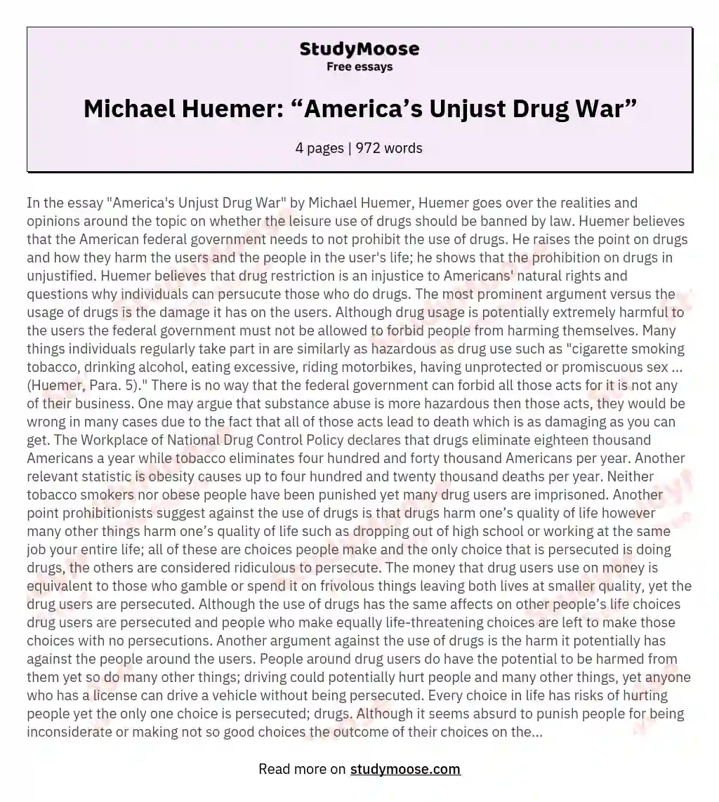 Michael Huemer: “America’s Unjust Drug War” essay