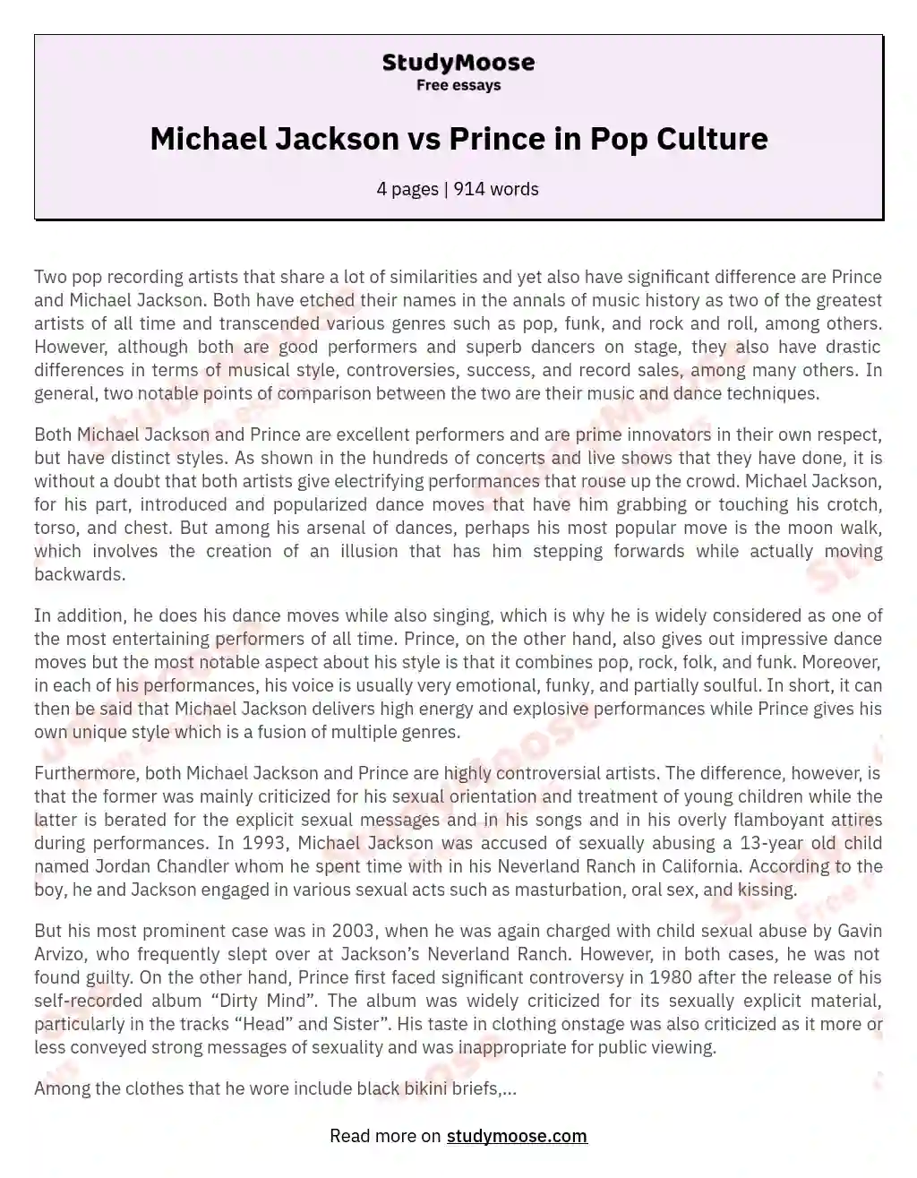 Michael Jackson vs Prince in Pop Culture essay