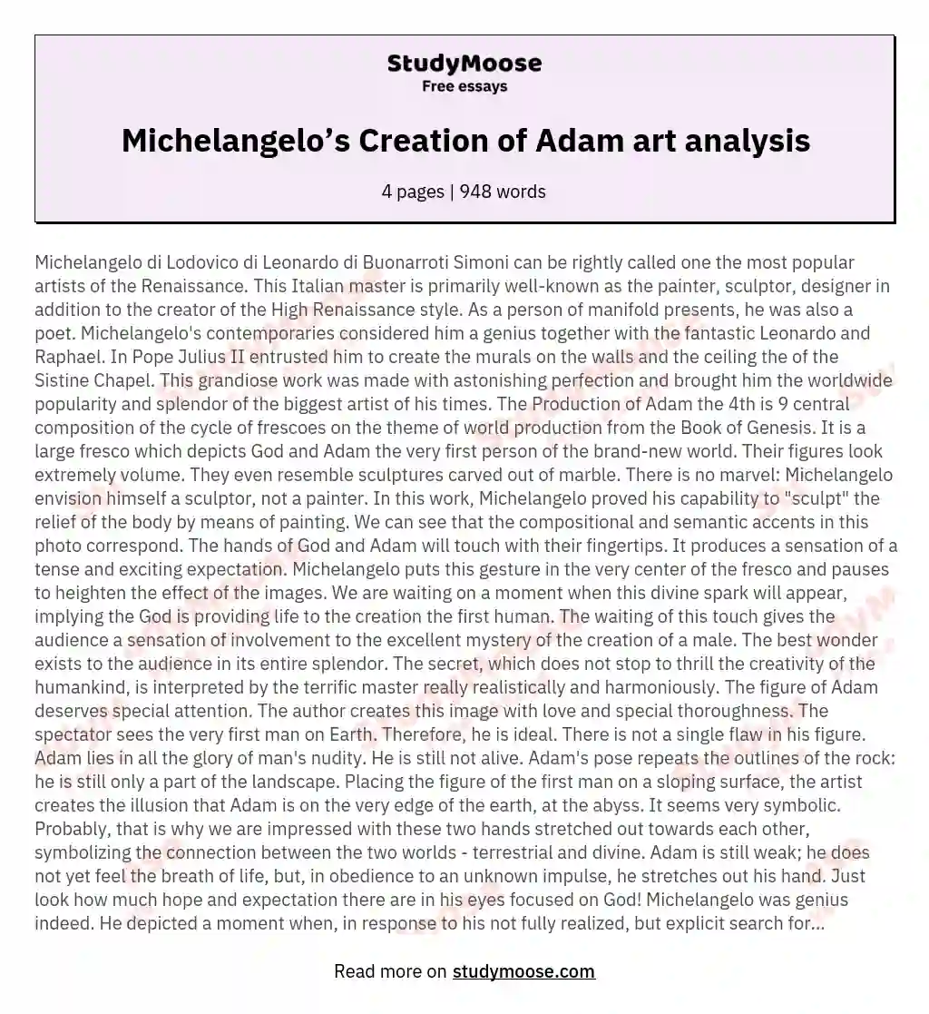 Michelangelo’s Creation of Adam art analysis