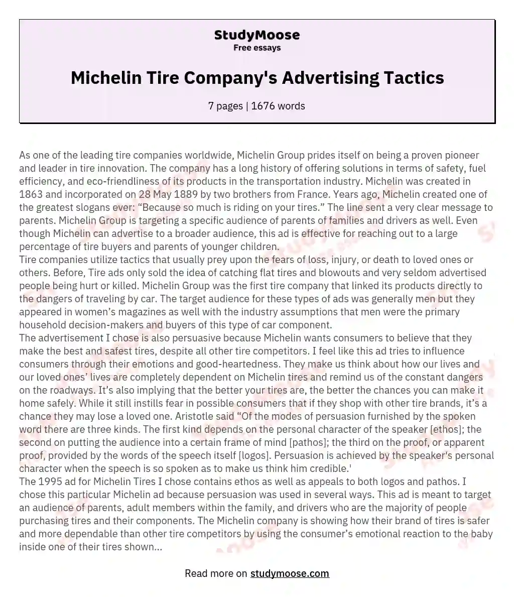 Michelin Tire Company's Advertising Tactics essay