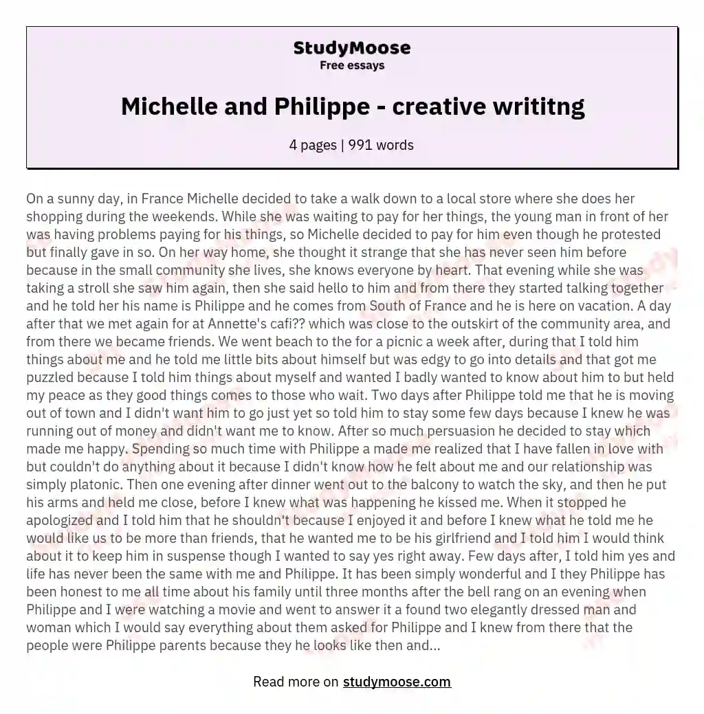 Michelle and Philippe - creative writitng essay