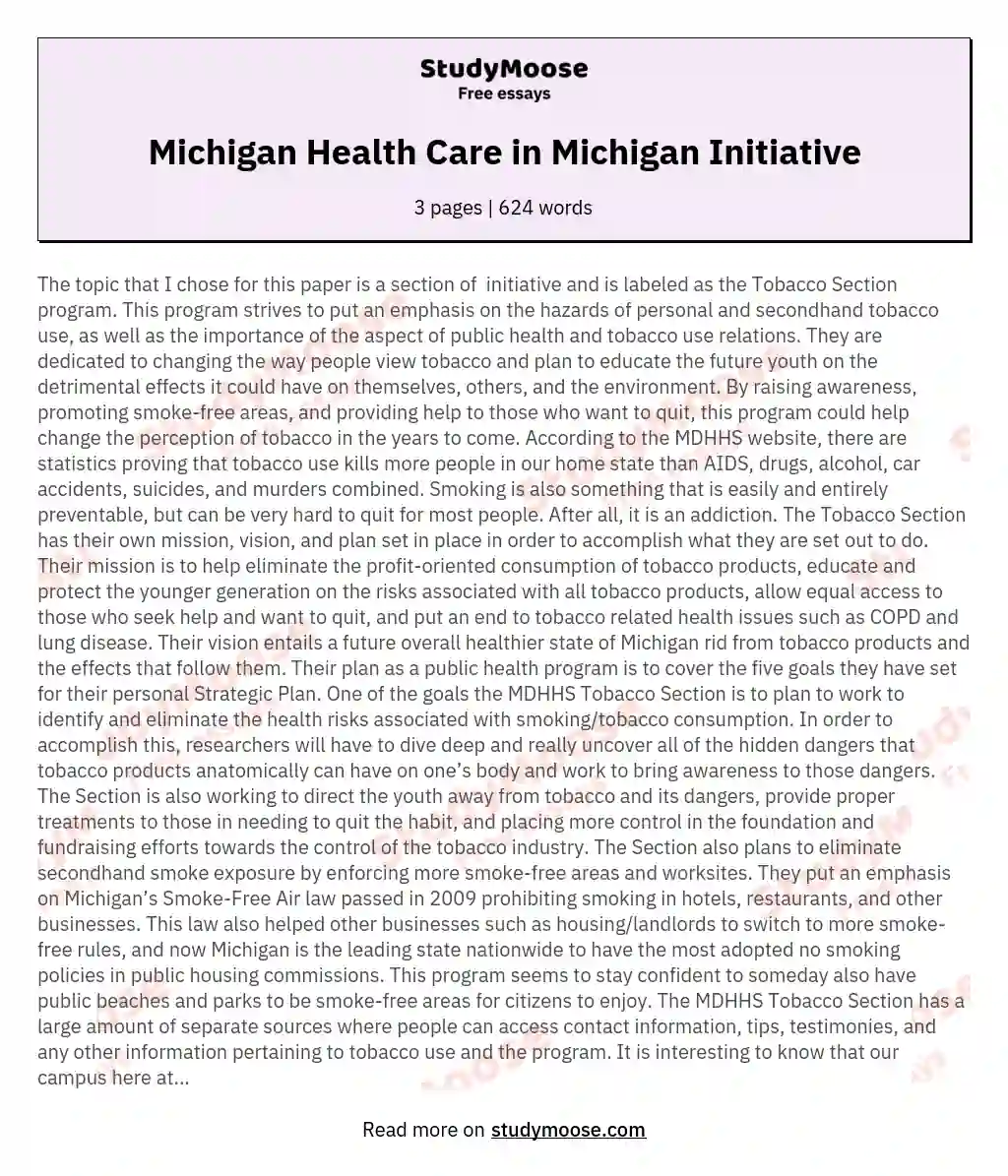 Michigan Health Care in Michigan Initiative essay