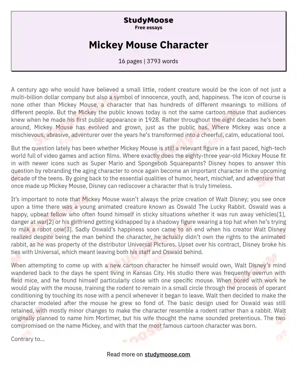 Mickey Mouse Character essay