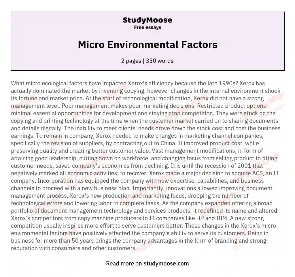 Micro Environmental Factors essay
