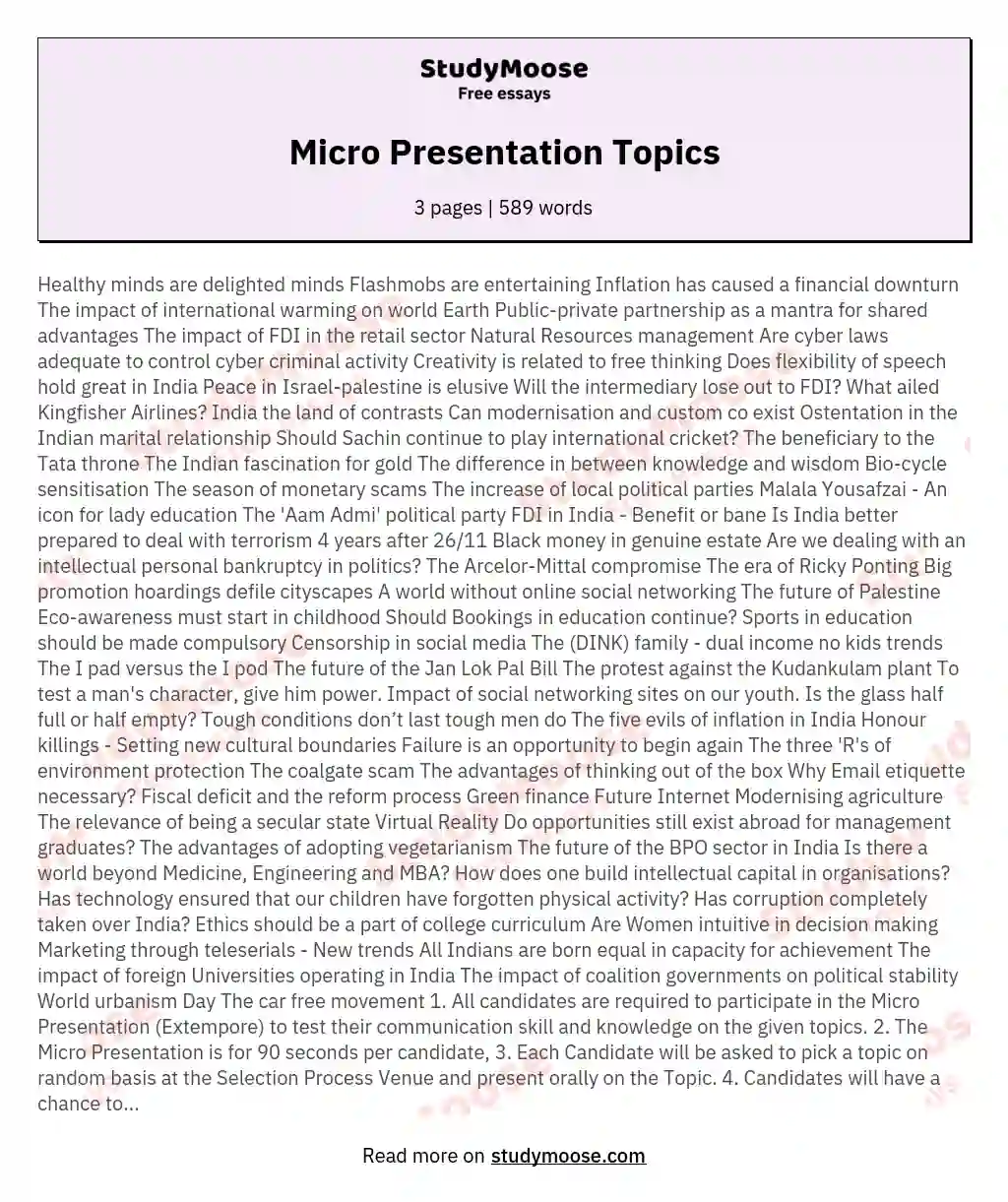 Micro Presentation Topics essay