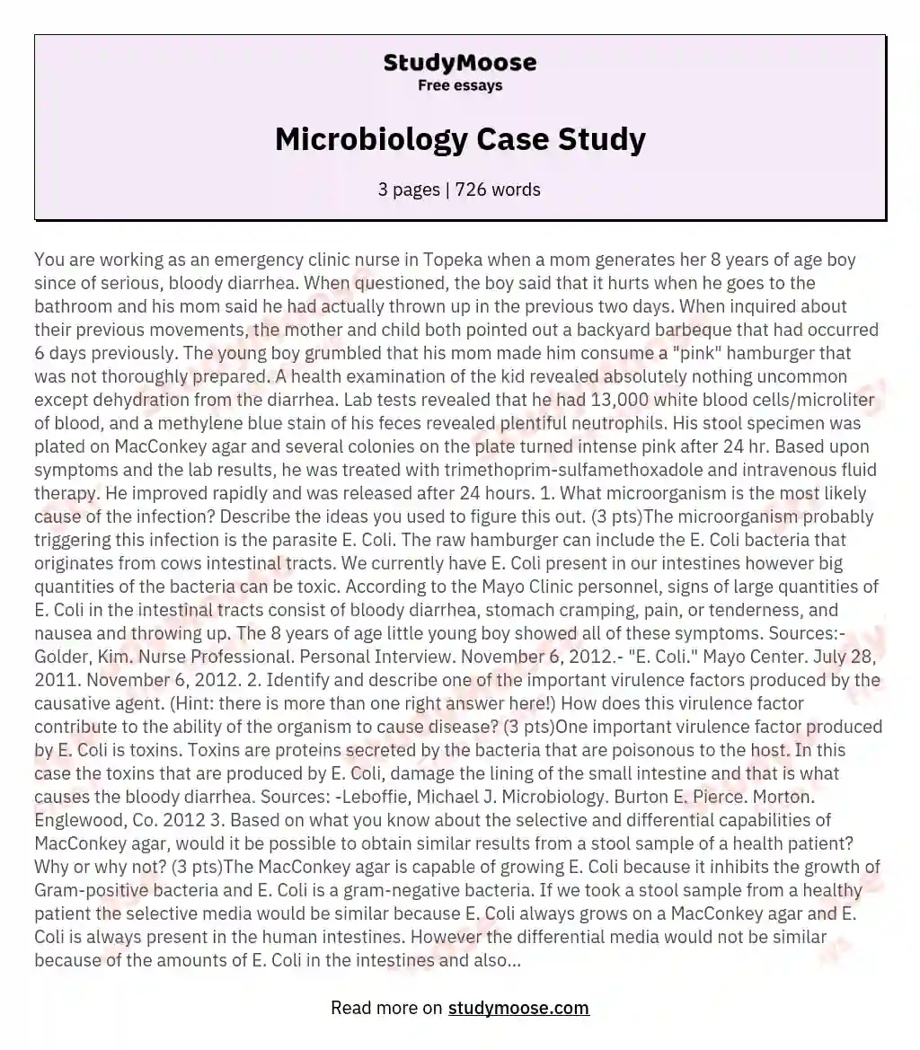 Microbiology Case Study essay