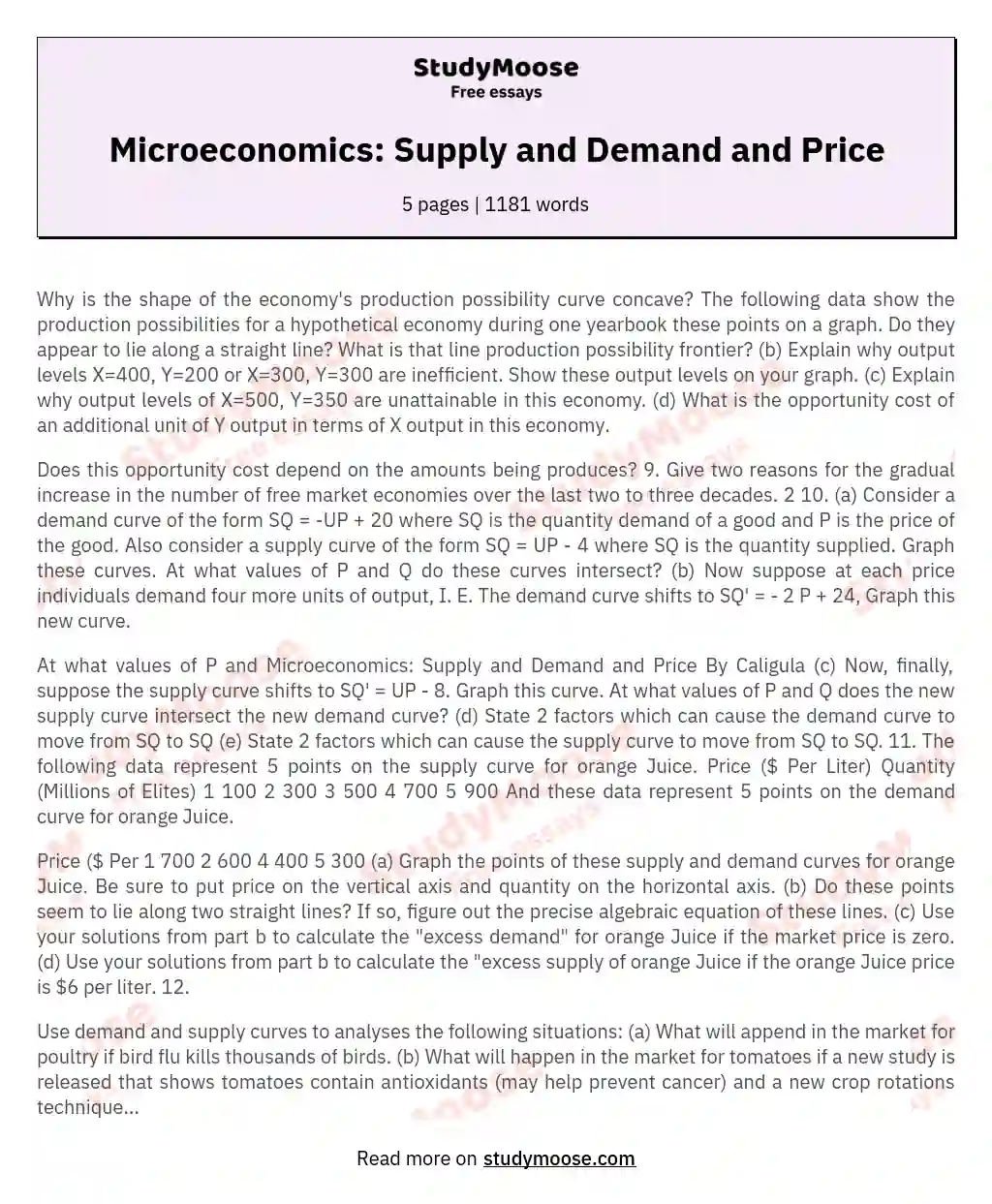 Microeconomics: Supply and Demand and Price