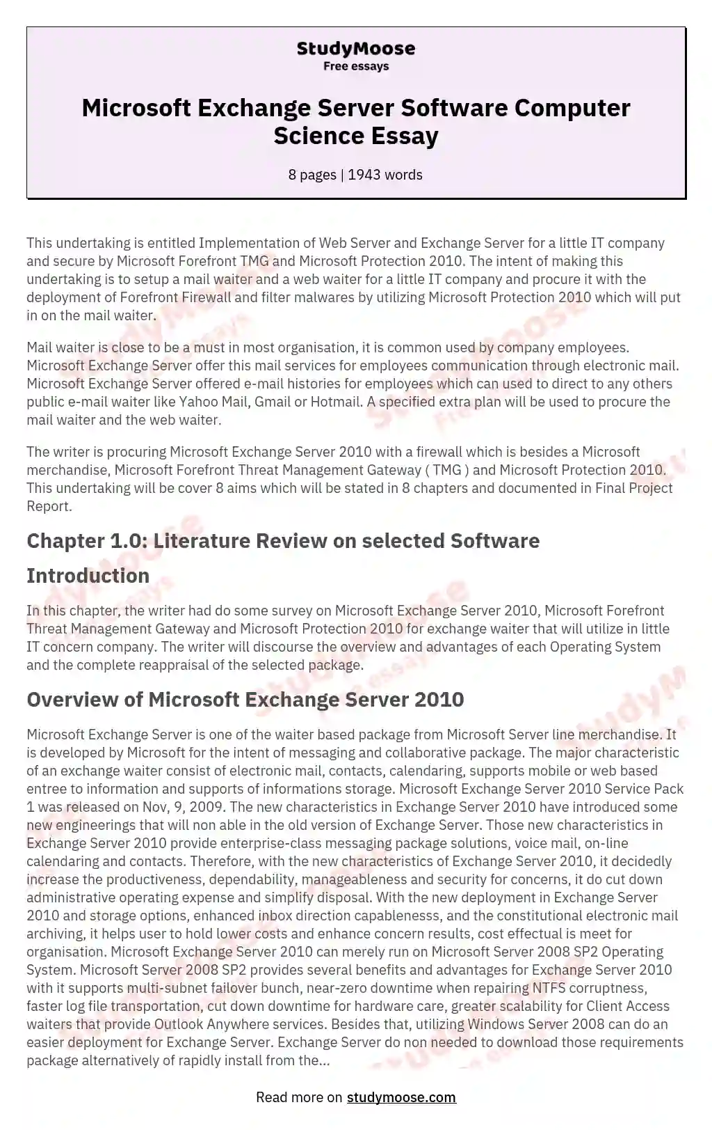 Microsoft Exchange Server Software Computer Science Essay