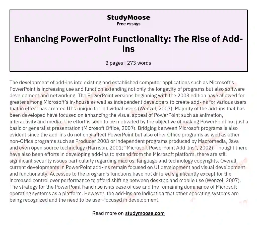 Enhancing PowerPoint Functionality: The Rise of Add-ins essay