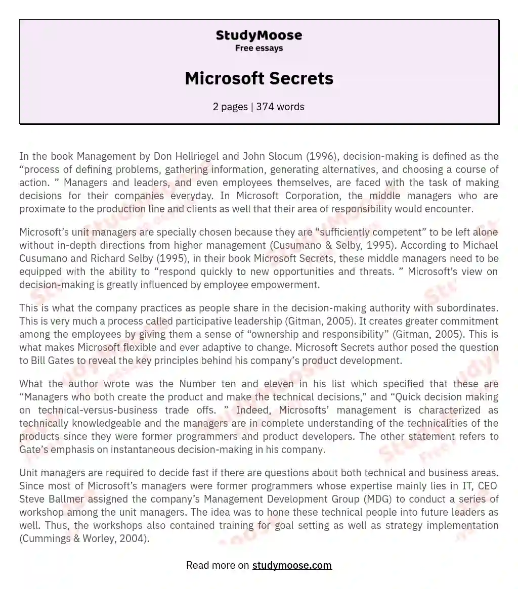 Microsoft Secrets essay