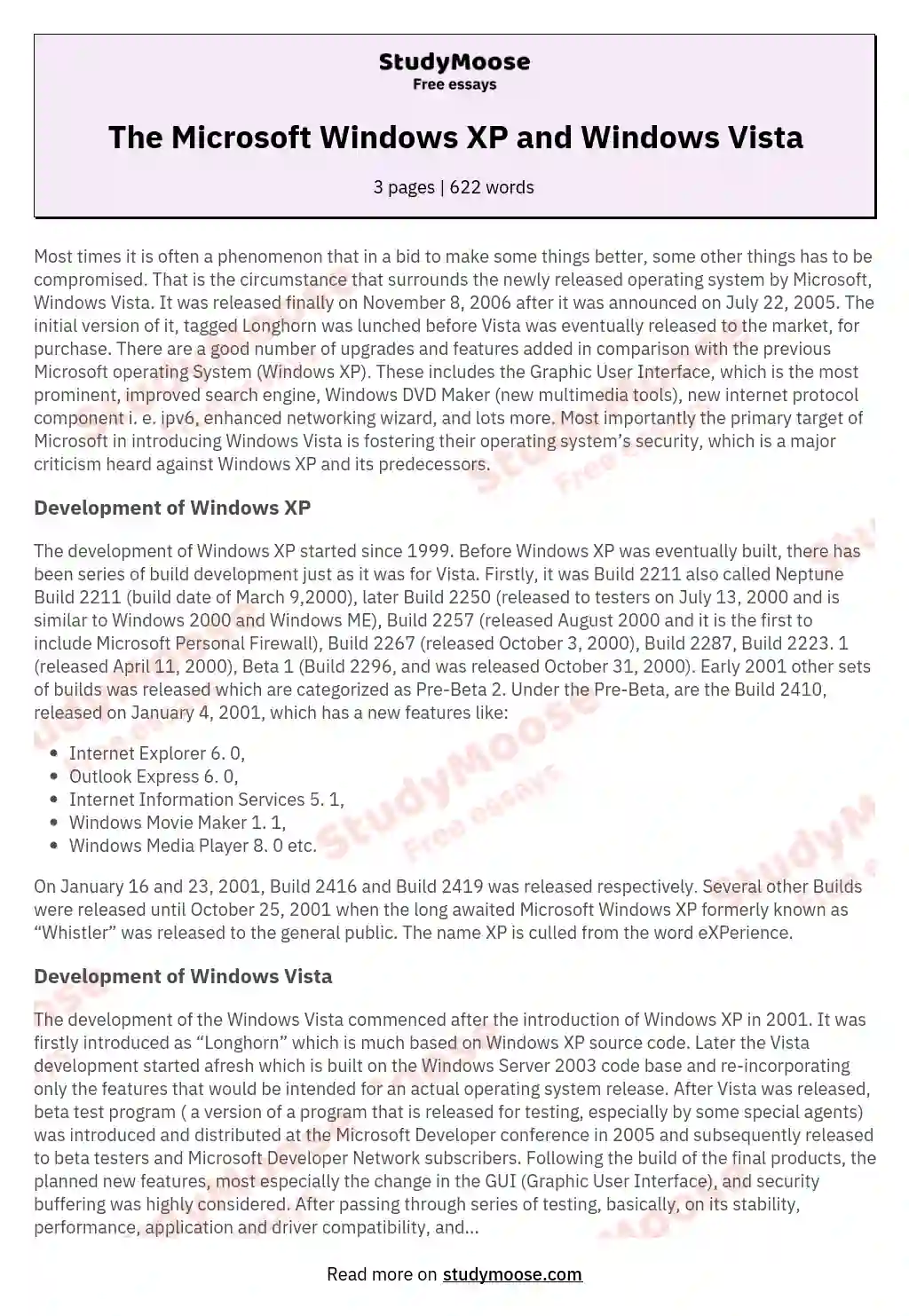 The Microsoft Windows XP and Windows Vista essay