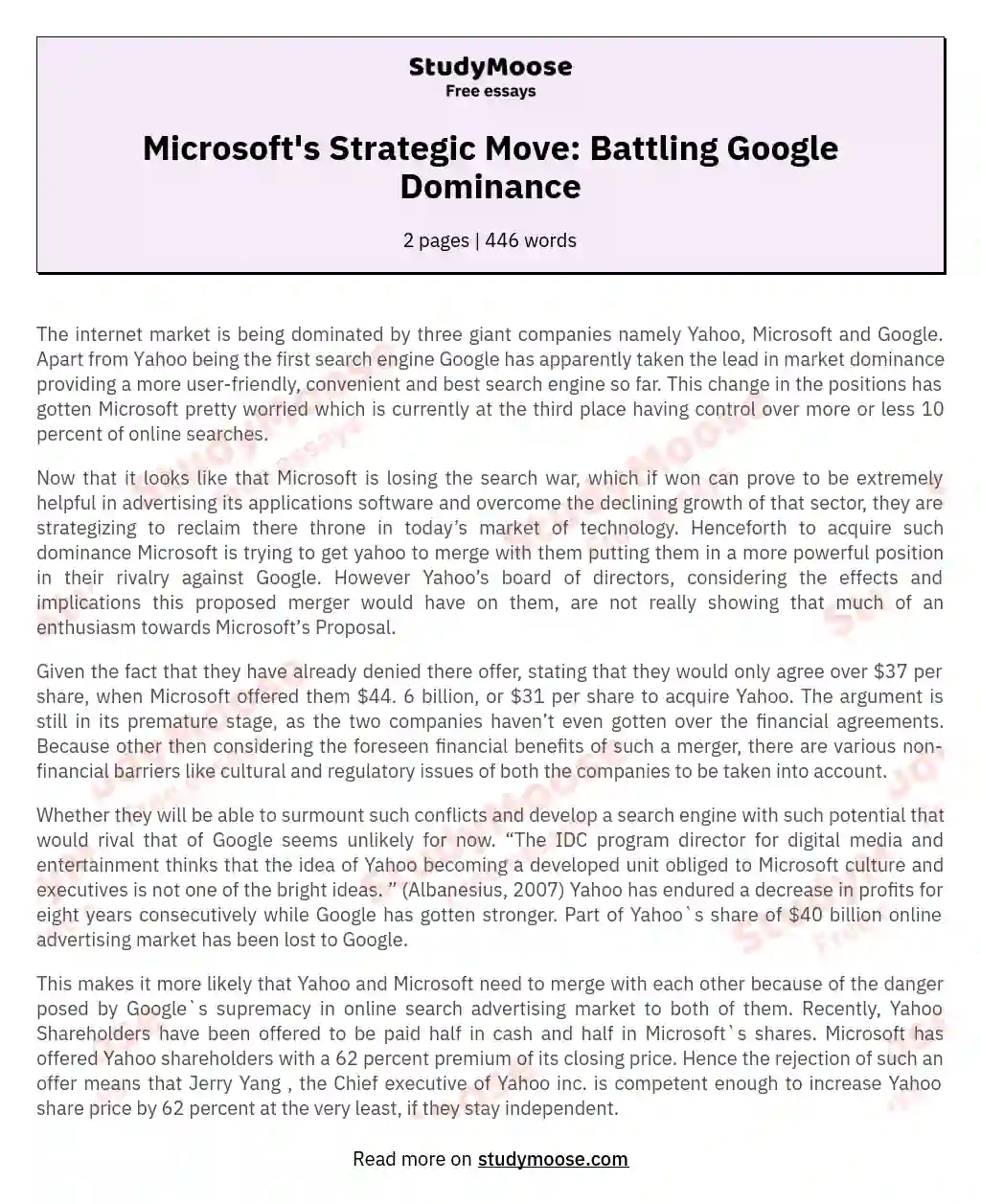 Microsoft's Strategic Move: Battling Google Dominance essay