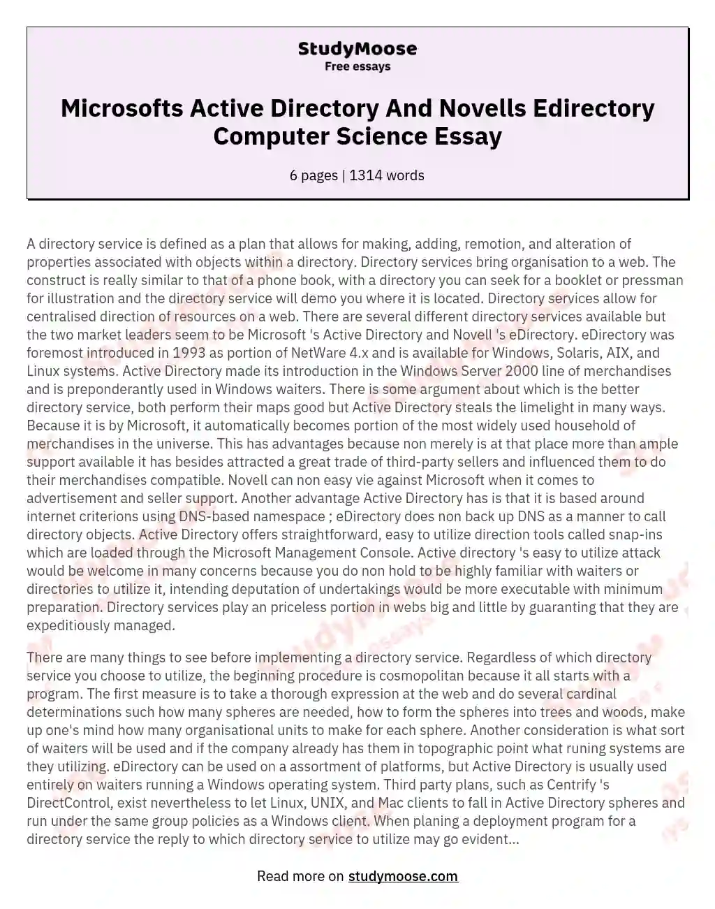 Microsofts Active Directory And Novells Edirectory Computer Science Essay
