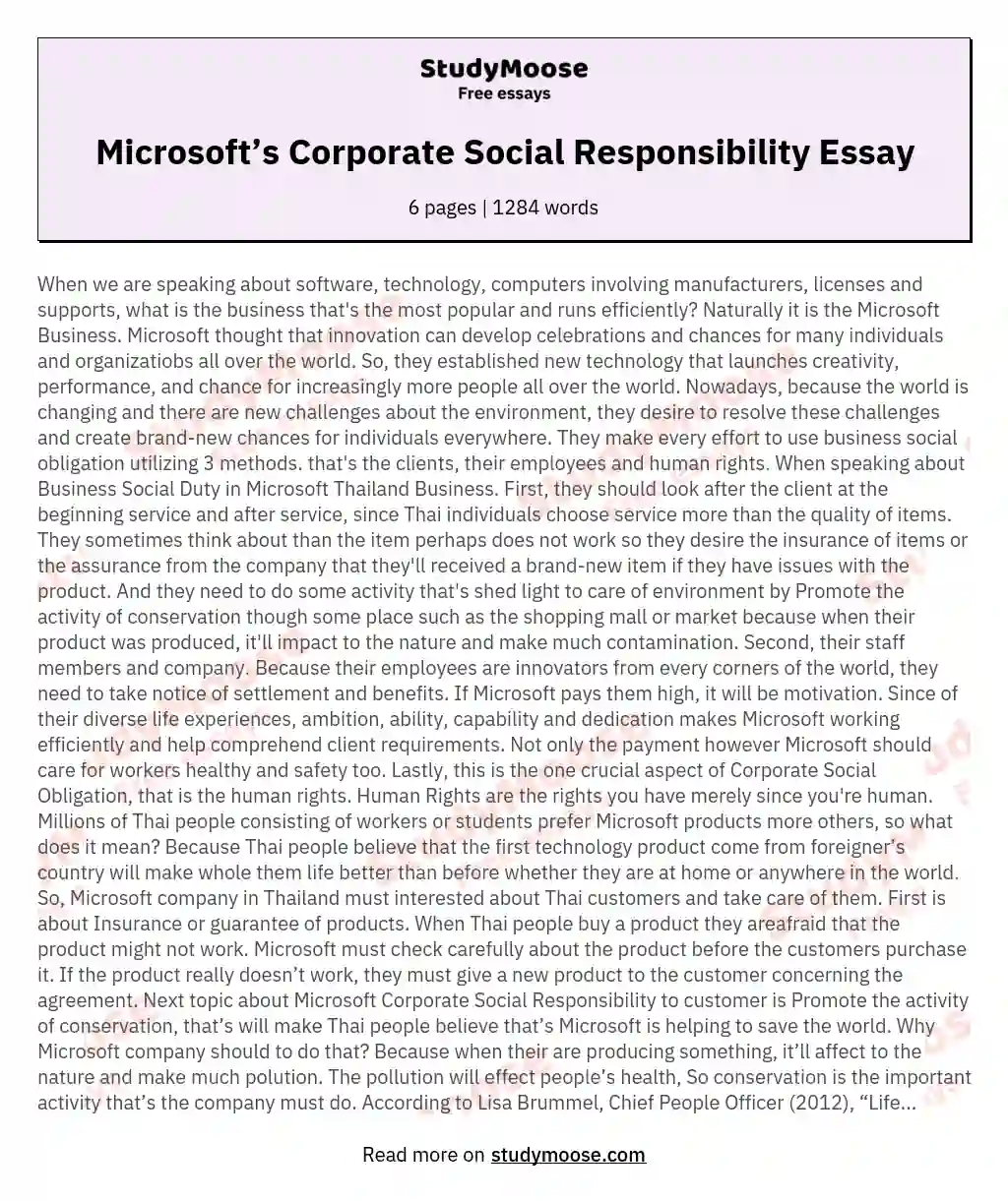 Microsoft’s Corporate Social Responsibility Essay