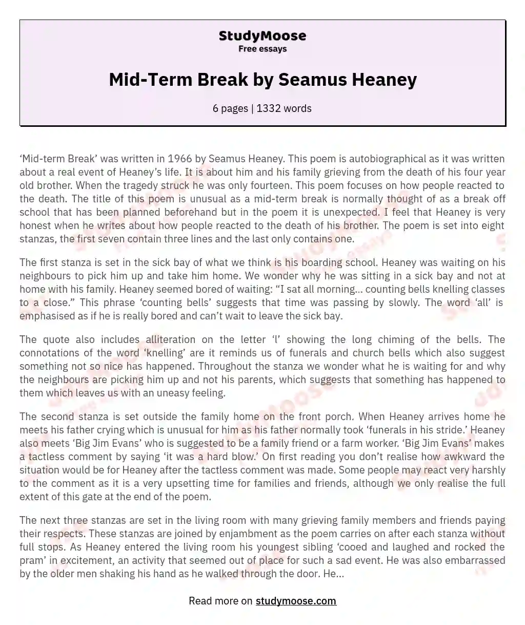 Mid-Term Break by Seamus Heaney