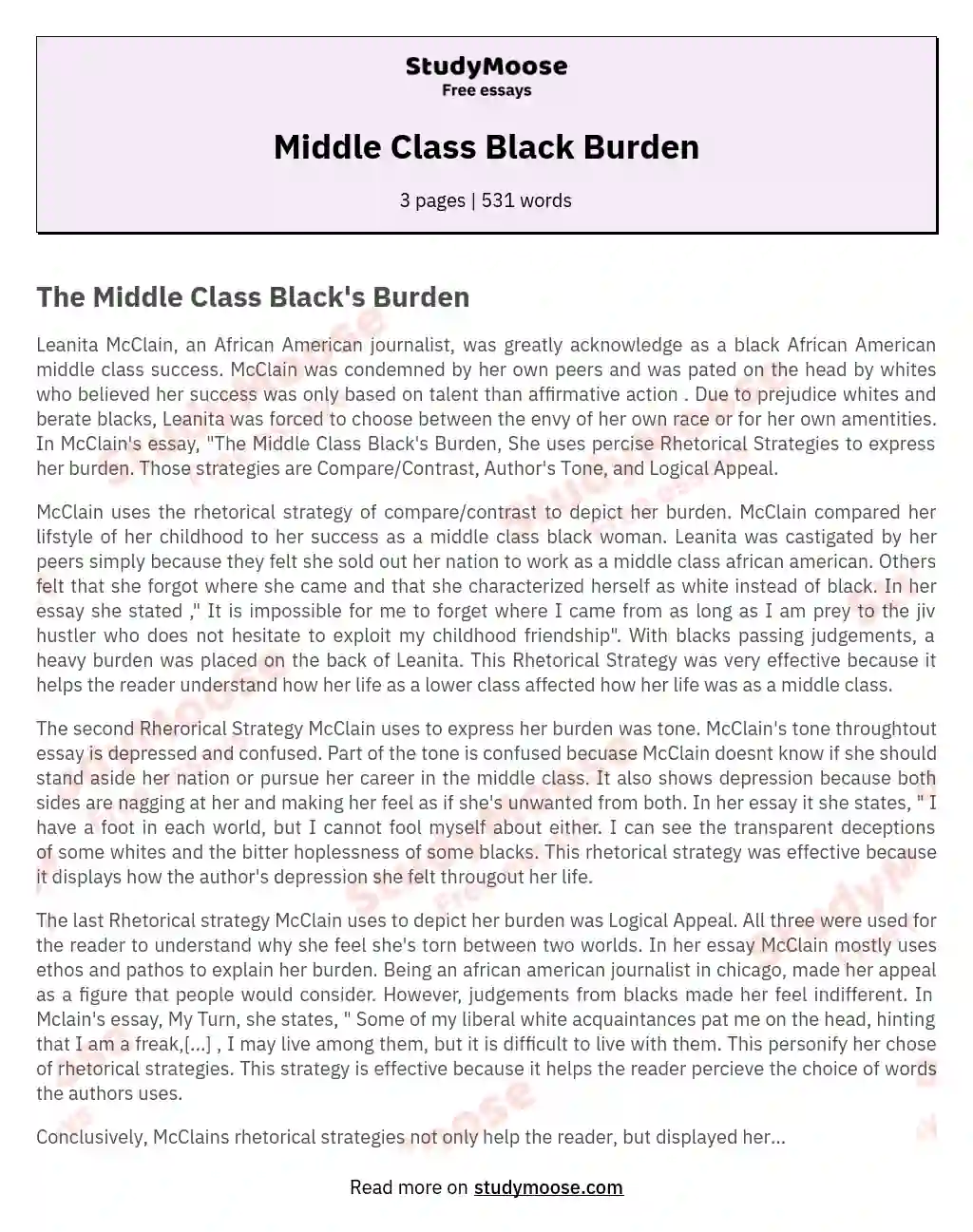 Middle Class Black Burden
