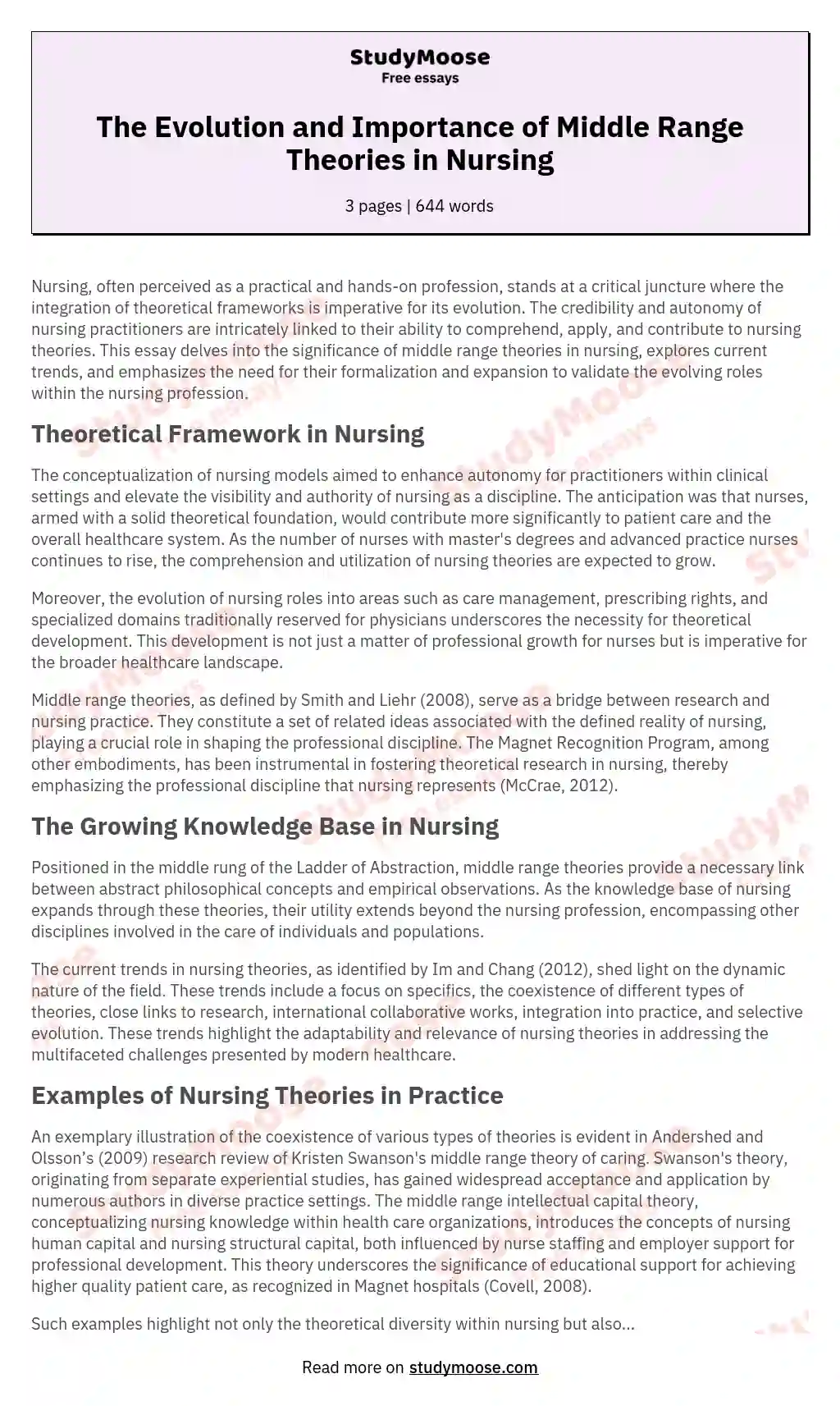 nursing theories essay