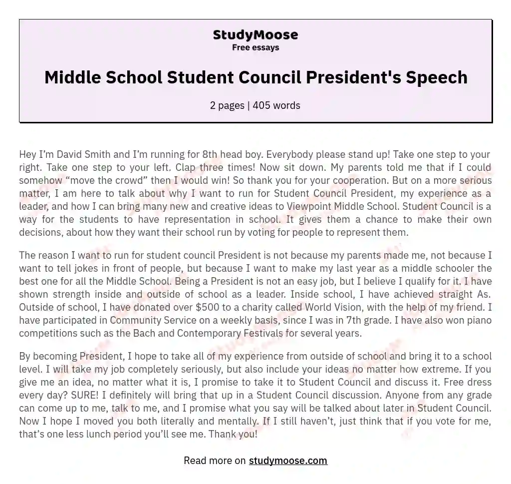 student council vice president essay