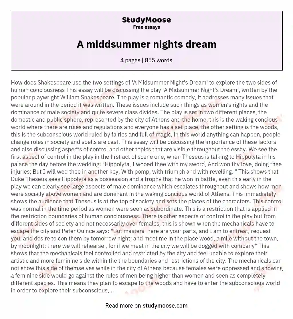 A middsummer nights dream essay