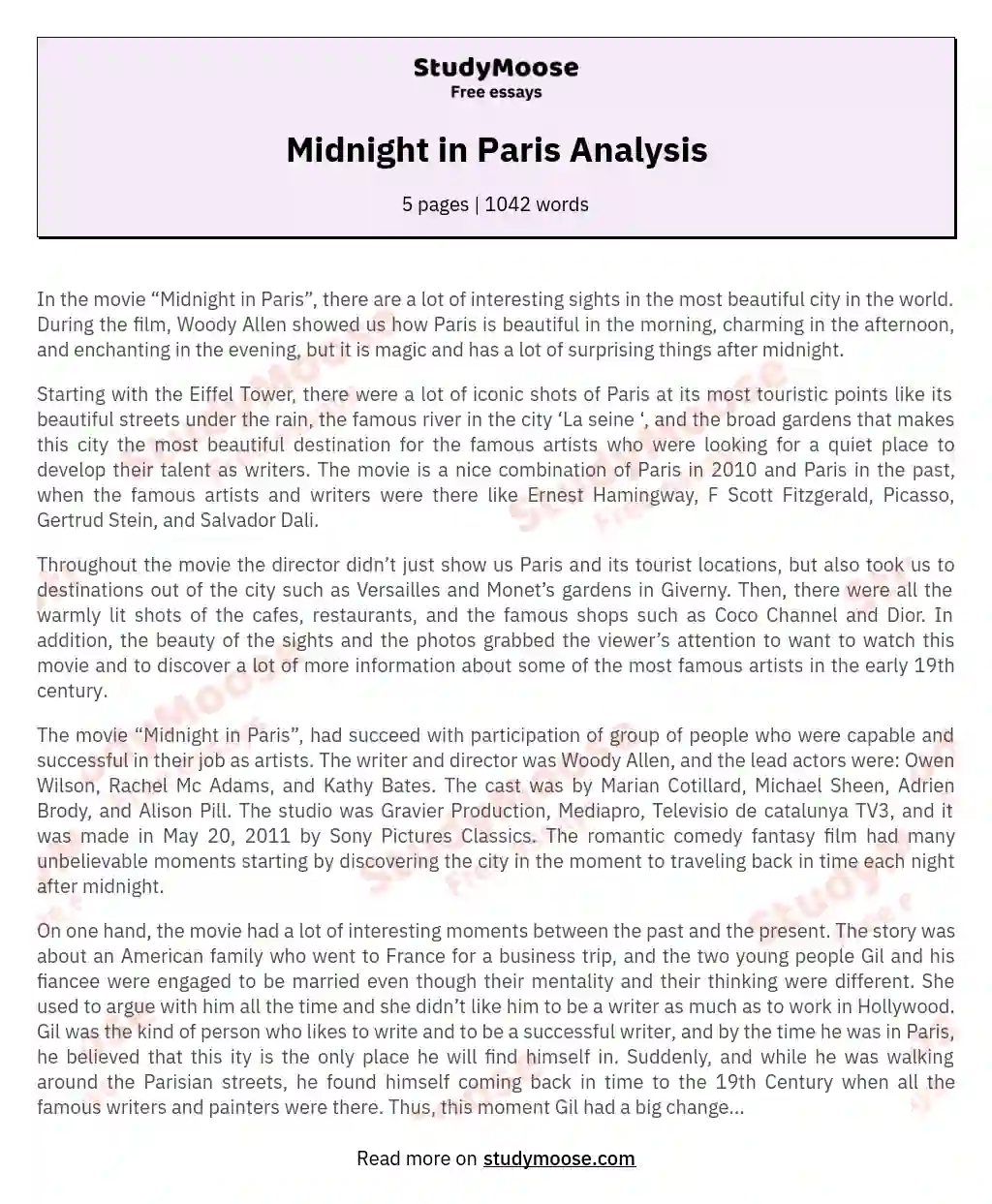 Midnight in Paris Analysis