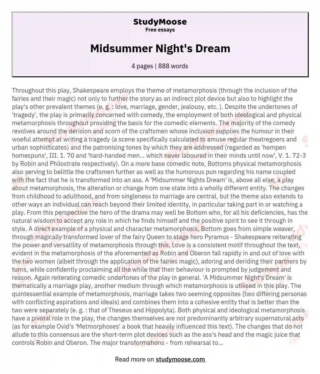Midsummer Night's Dream essay