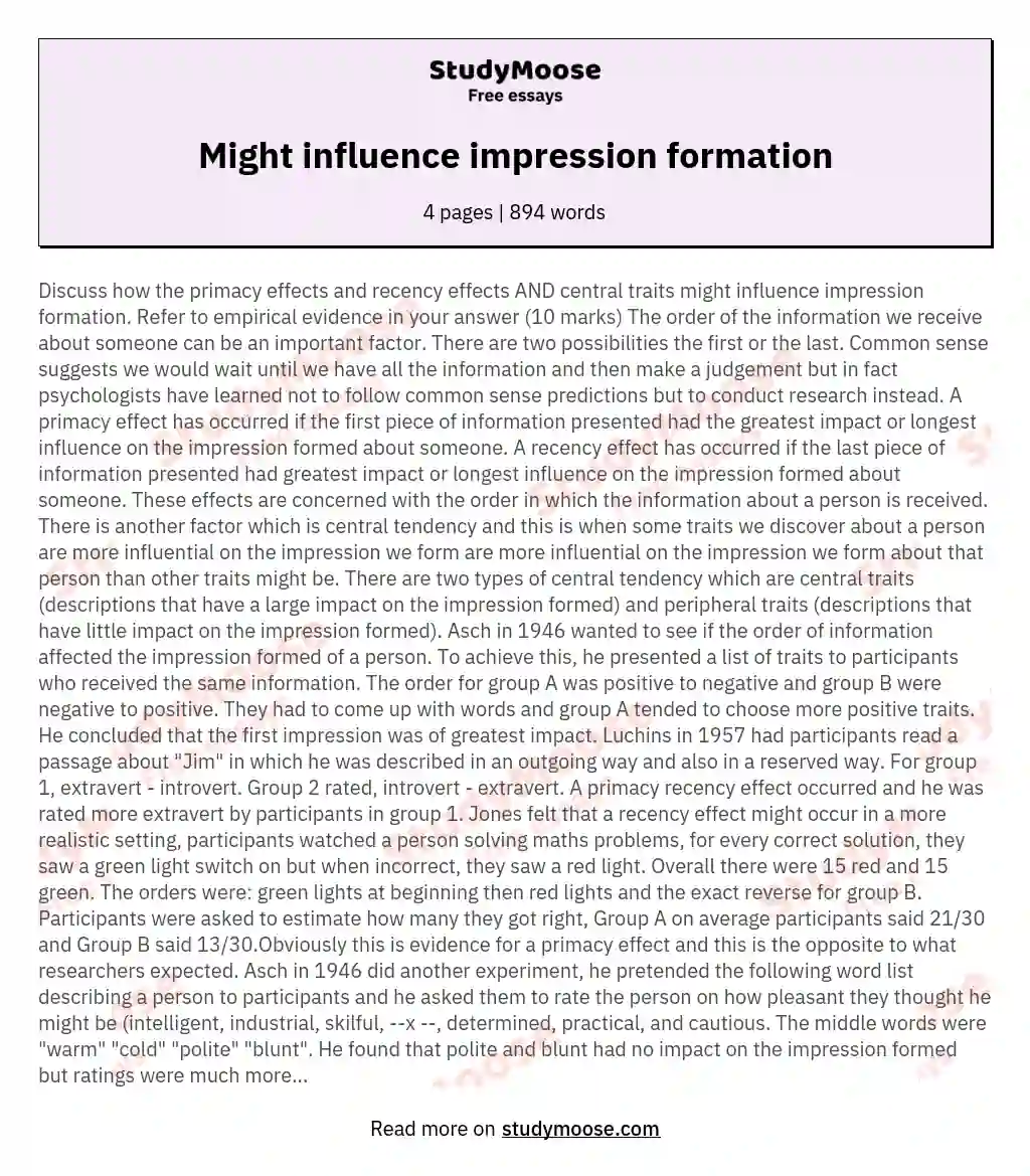 Might influence impression formation essay