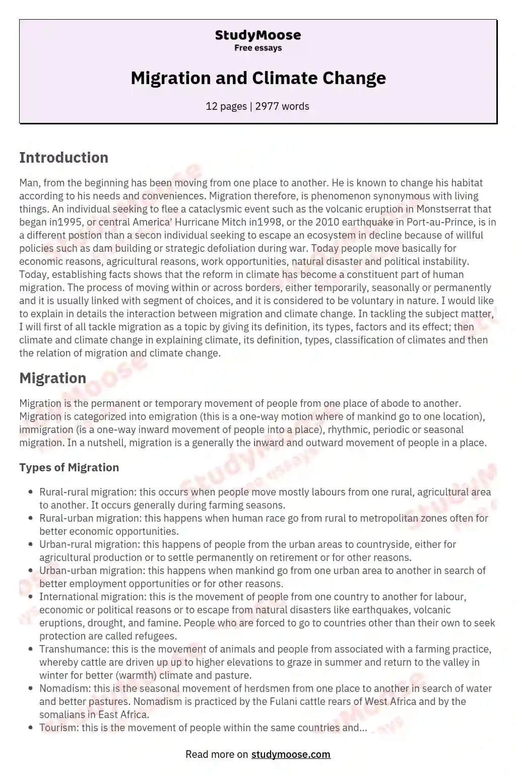 Migration and Climate Change essay